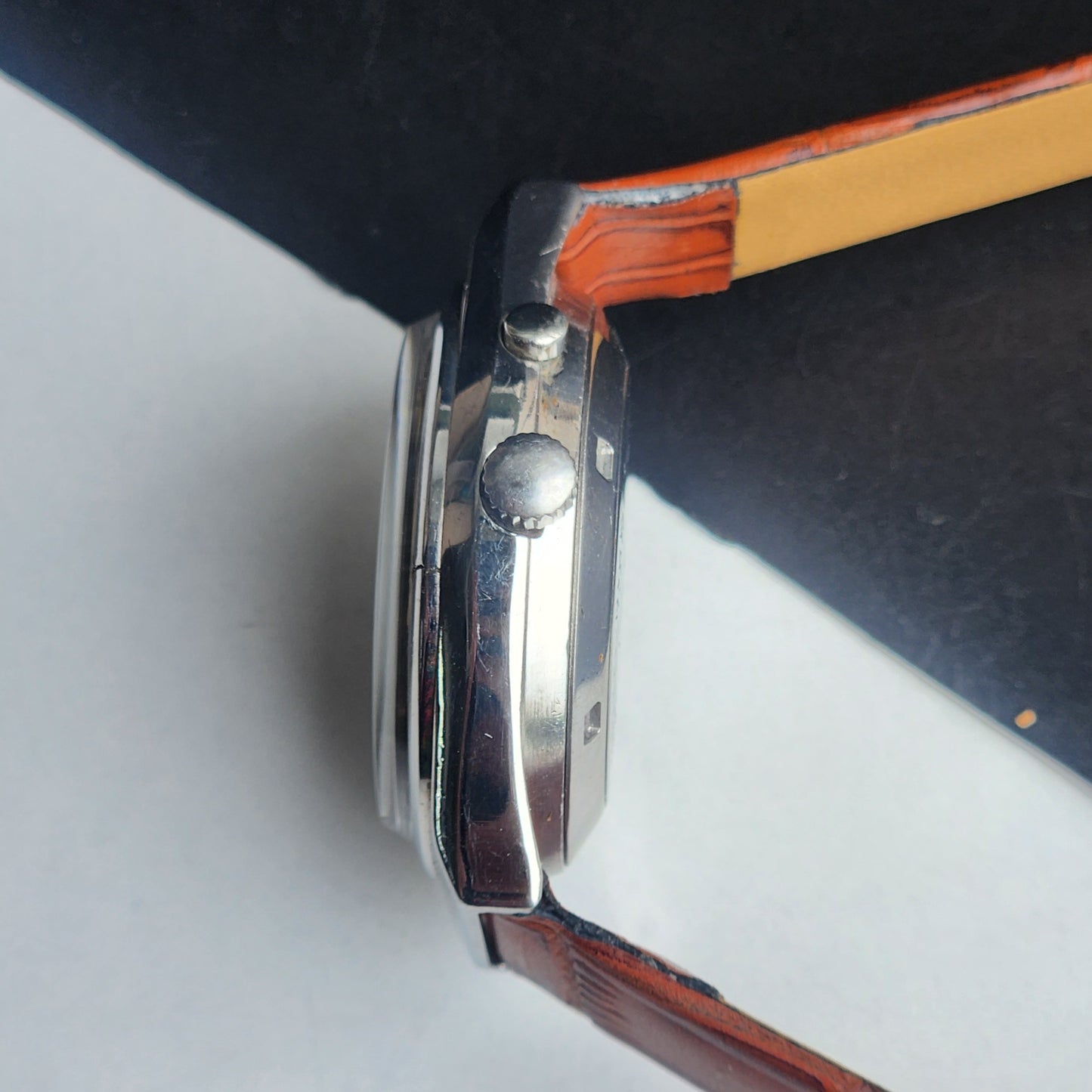 Vintage Original Ricoh R31 Silver Face Automatic 21 Jewels Brown Croco Leather Strap Men's Wrist Watch G24
