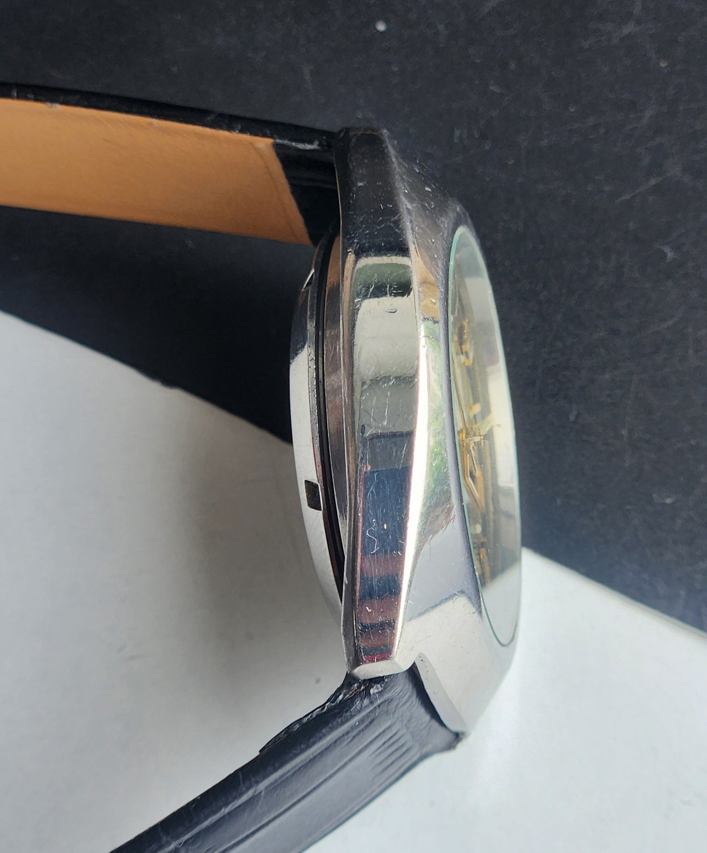 Vintage Original Ricoh R31 Golden Face Automatic 21 Jewels Black Croco Leather Strap Men's Wrist Watch G25
