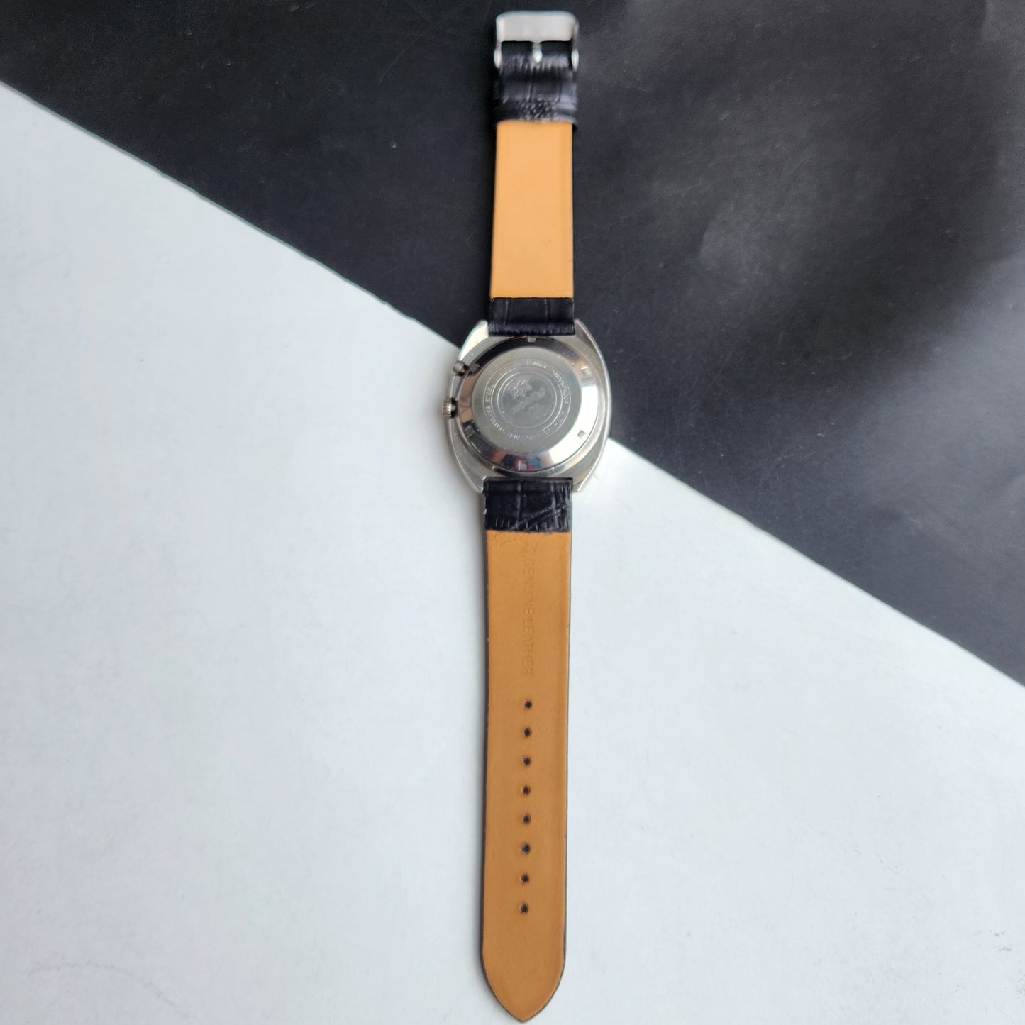 Vintage Original Ricoh R31 Golden Face Automatic 21 Jewels Black Croco Leather Strap Men's Wrist Watch G25
