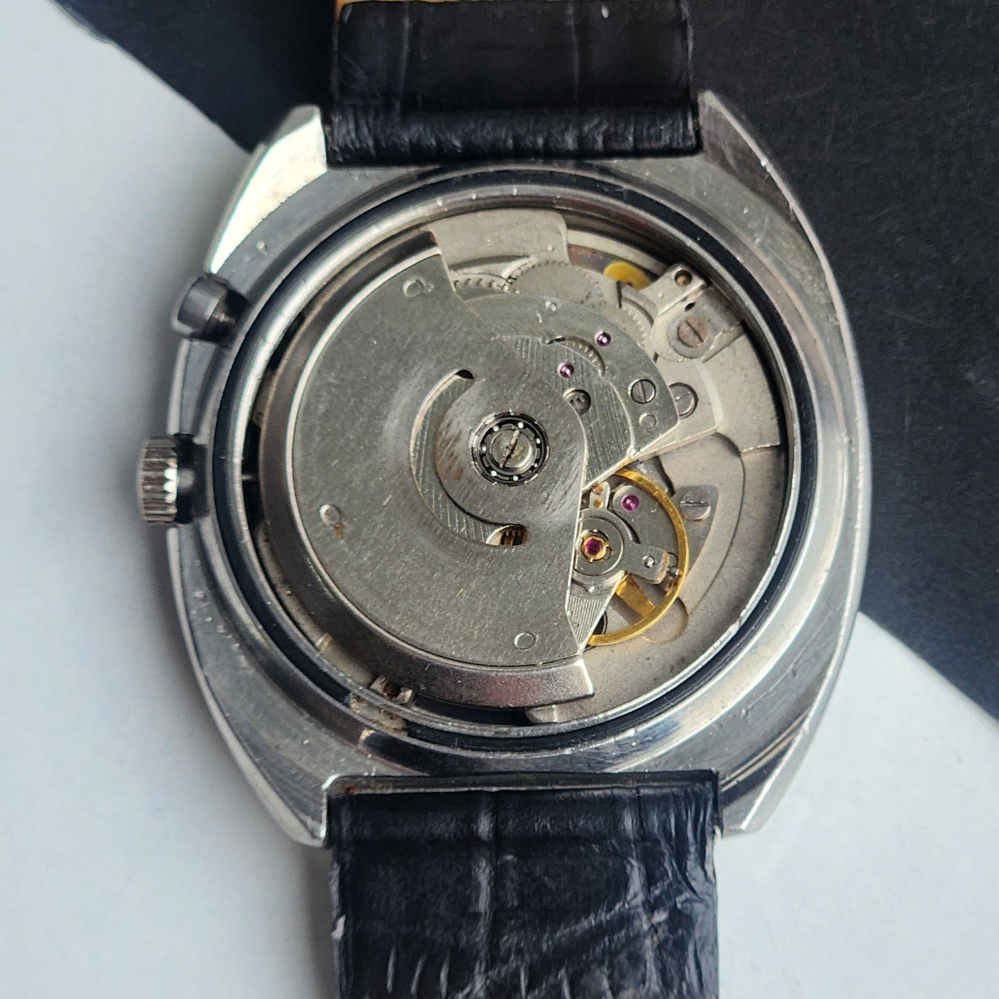 Vintage Original Ricoh R31 Golden Face Automatic 21 Jewels Black Croco Leather Strap Men's Wrist Watch G25