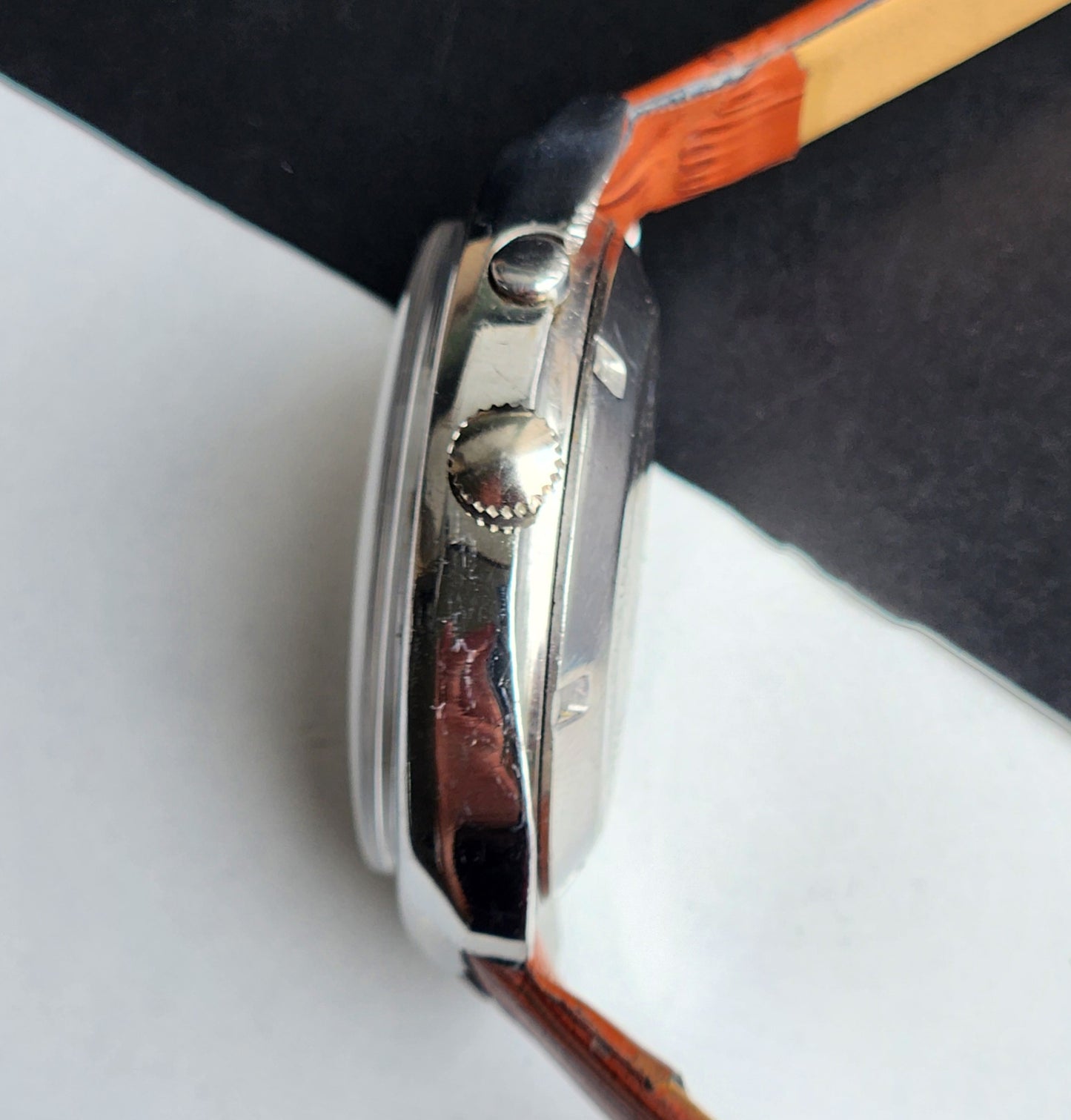 Vintage Original Ricoh R31 Silver Face Automatic 21 Jewels Brown Croco Leather Strap Men's Wrist Watch G26