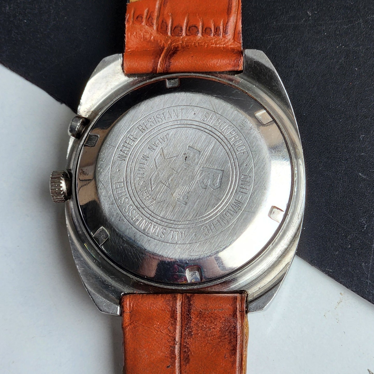 Vintage Original Ricoh R31 Silver Face Automatic 21 Jewels Brown Croco Leather Strap Men's Wrist Watch G26