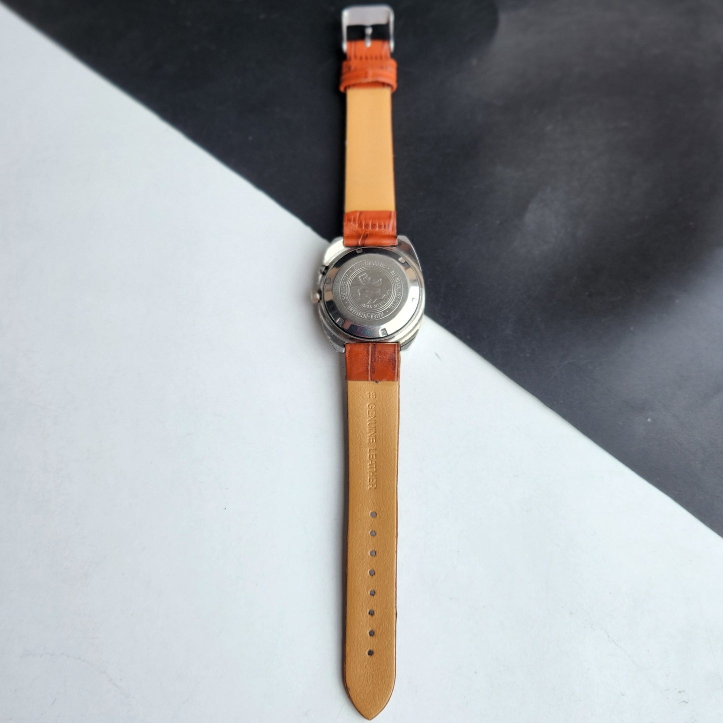Vintage Original Ricoh R31 Silver Face Automatic 21 Jewels Brown Croco Leather Strap Men's Wrist Watch G26