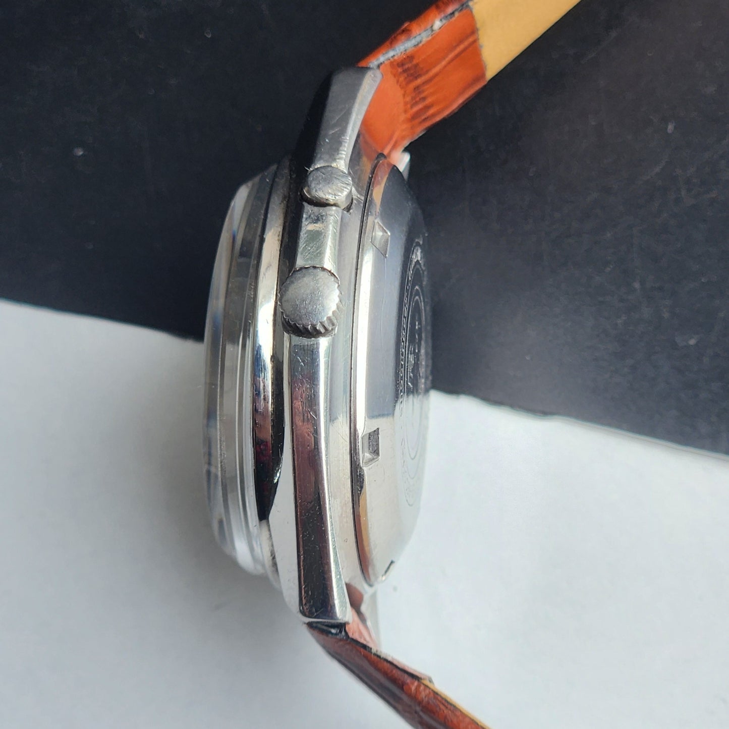 Vintage Original Ricoh R31 Silver Face Automatic 21 Jewels Brown Croco Leather Strap Men's Wrist Watch G27