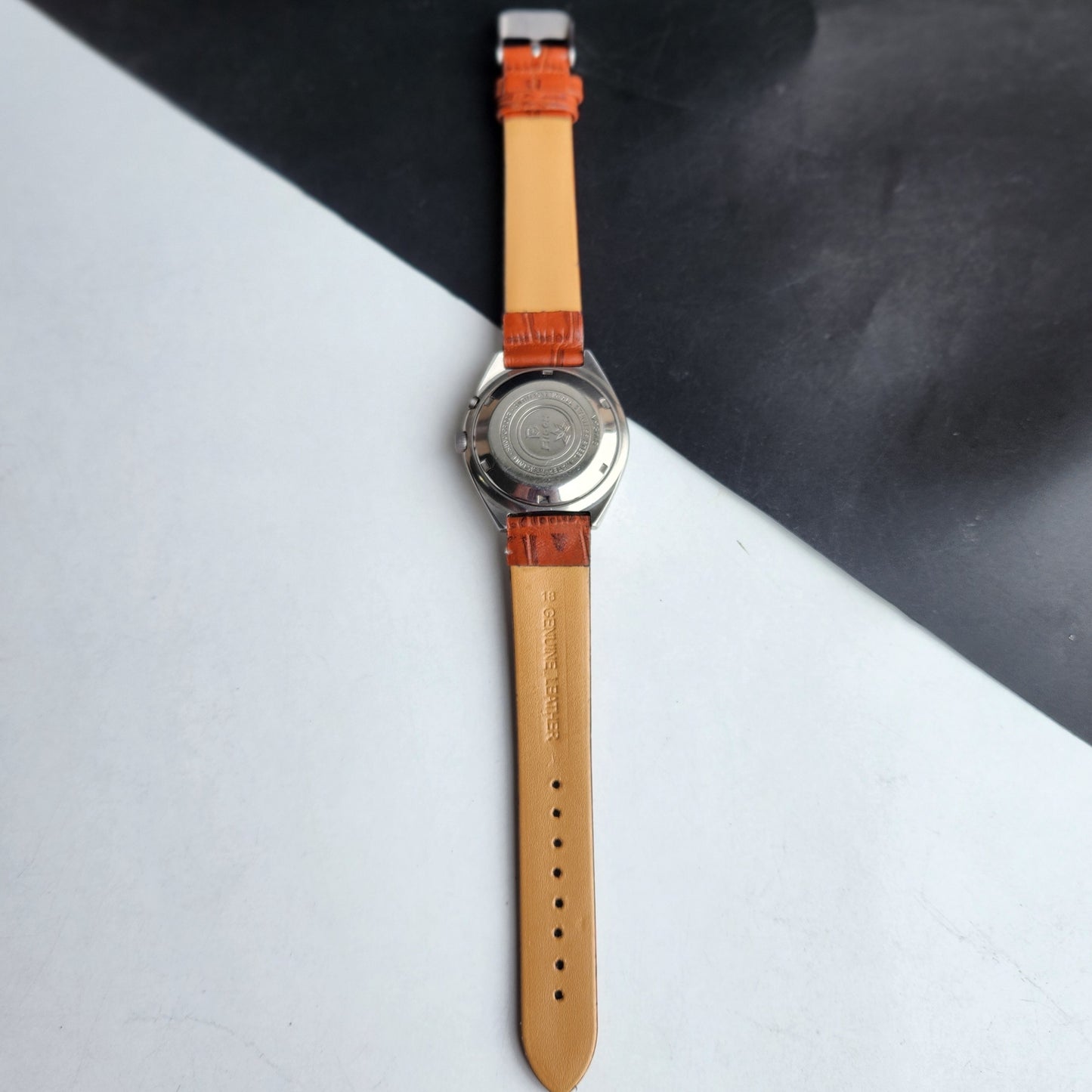 Vintage Original Ricoh R31 Silver Face Automatic 21 Jewels Brown Croco Leather Strap Men's Wrist Watch G27