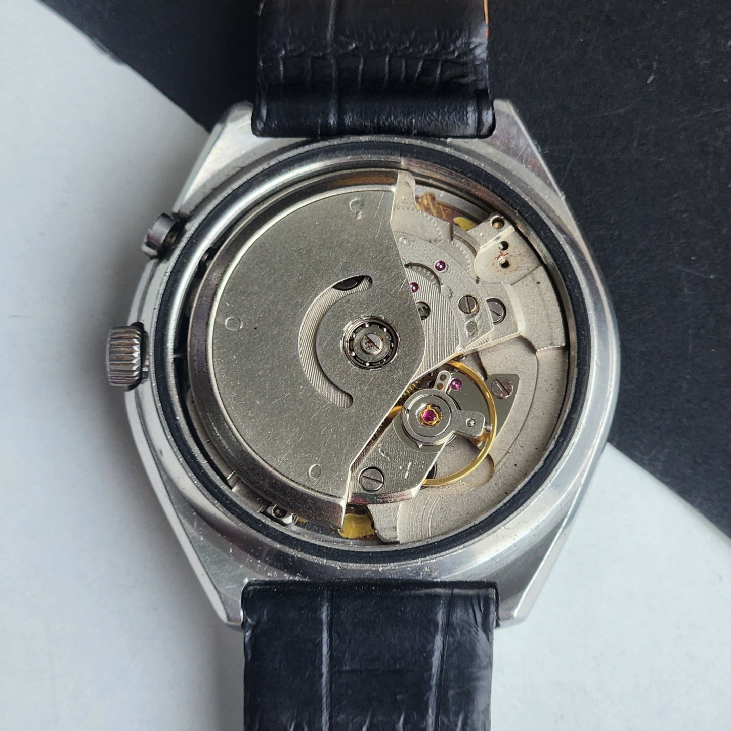 Vintage Original Ricoh R31 Golden Face Automatic 21 Jewels Black Croco Leather Strap Men's Wrist Watch G28
