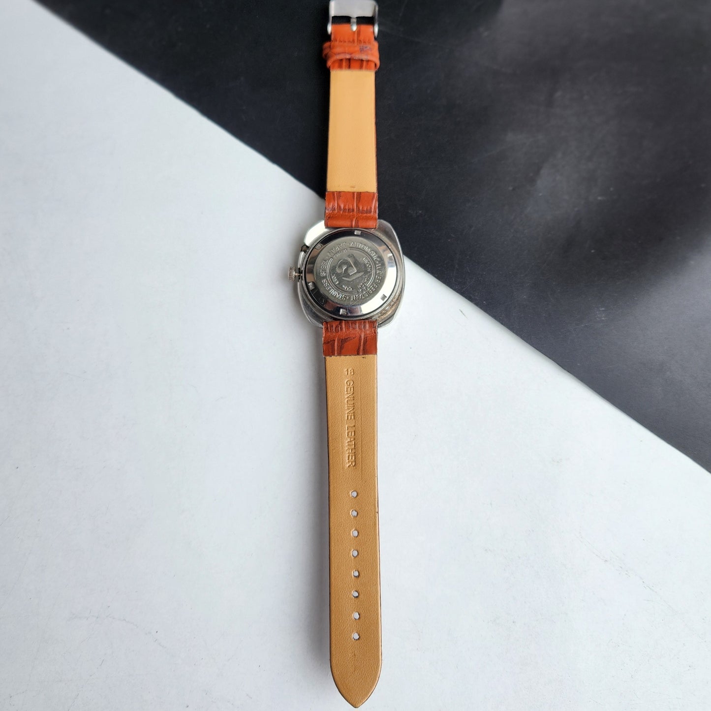 Vintage Original Ricoh R31 Golden Face Automatic 21 Jewels Brown Croco Leather Strap Men's Wrist Watch G29