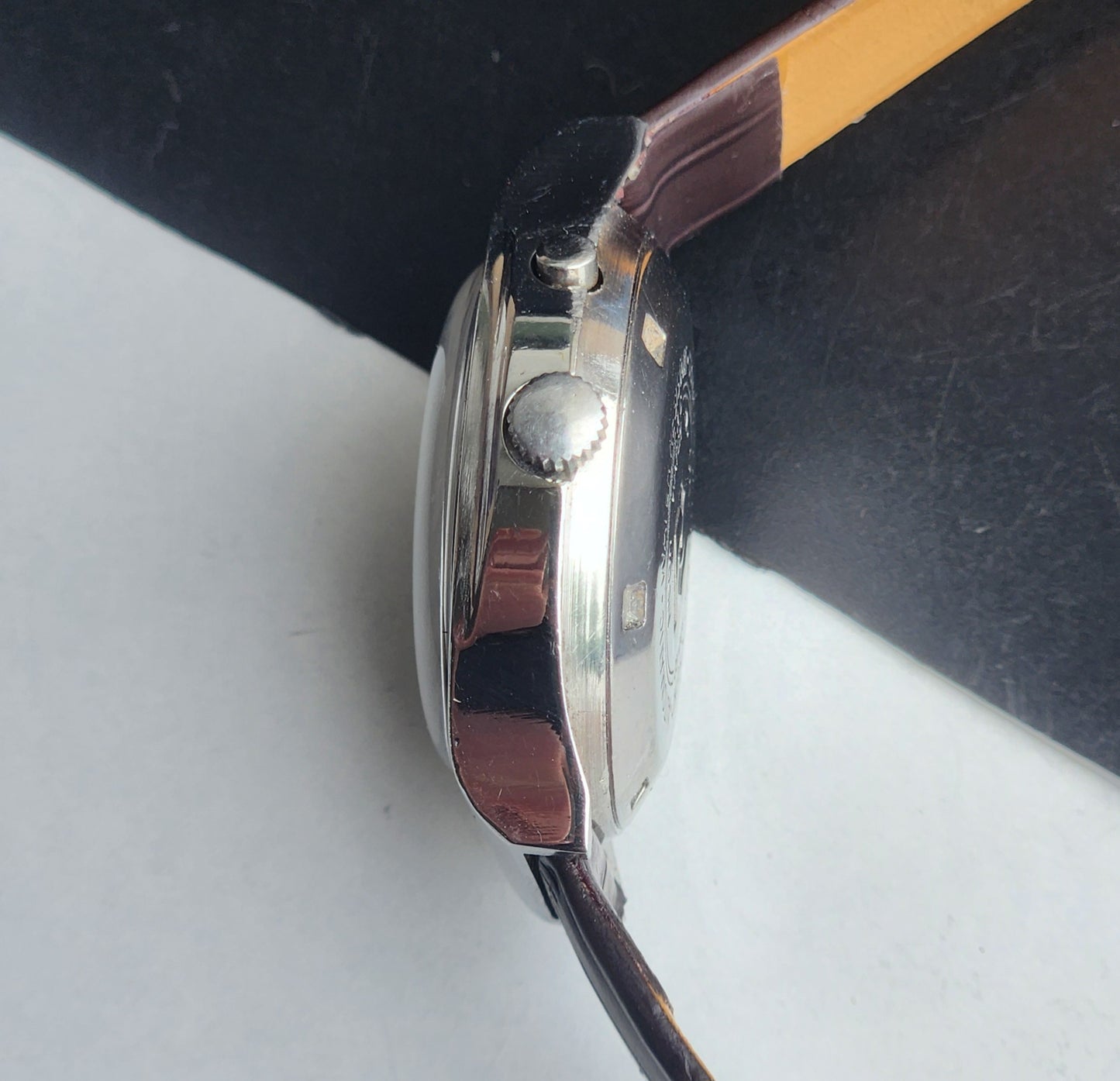 Vintage Original Ricoh R31 Silver Face Automatic 21 Jewels Brown Croco Leather Strap Men's Wrist Watch G30