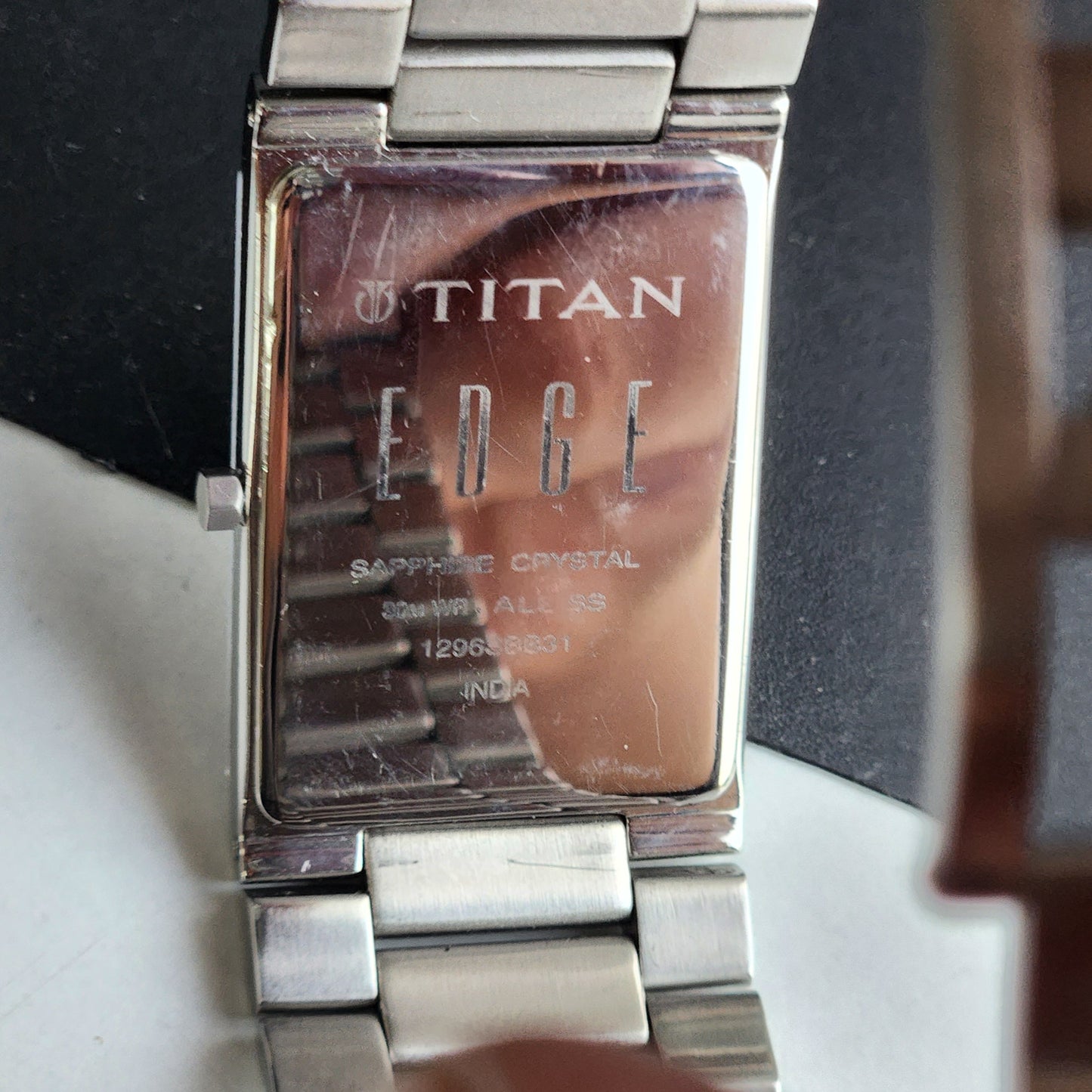 Original TITAN EDGE 1296SBB31 Rectangular White Face 23MM Case Men's Watch G88