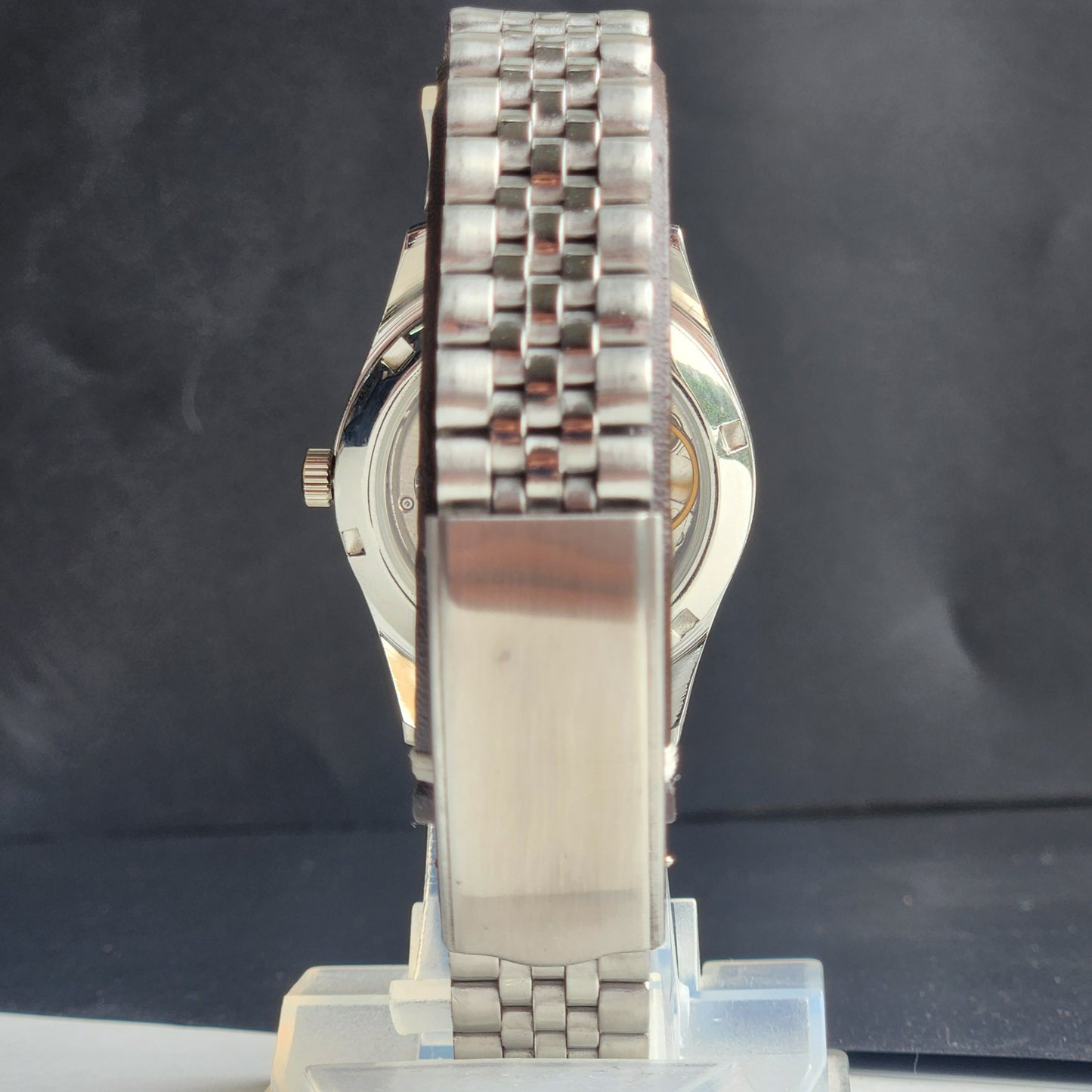 Vintage MOD HMT Janata Arabic/Urdu Hand Winding 17 Jewels White Face 35MM Silver Case Exhibition Back Men's Wrist Watch G46