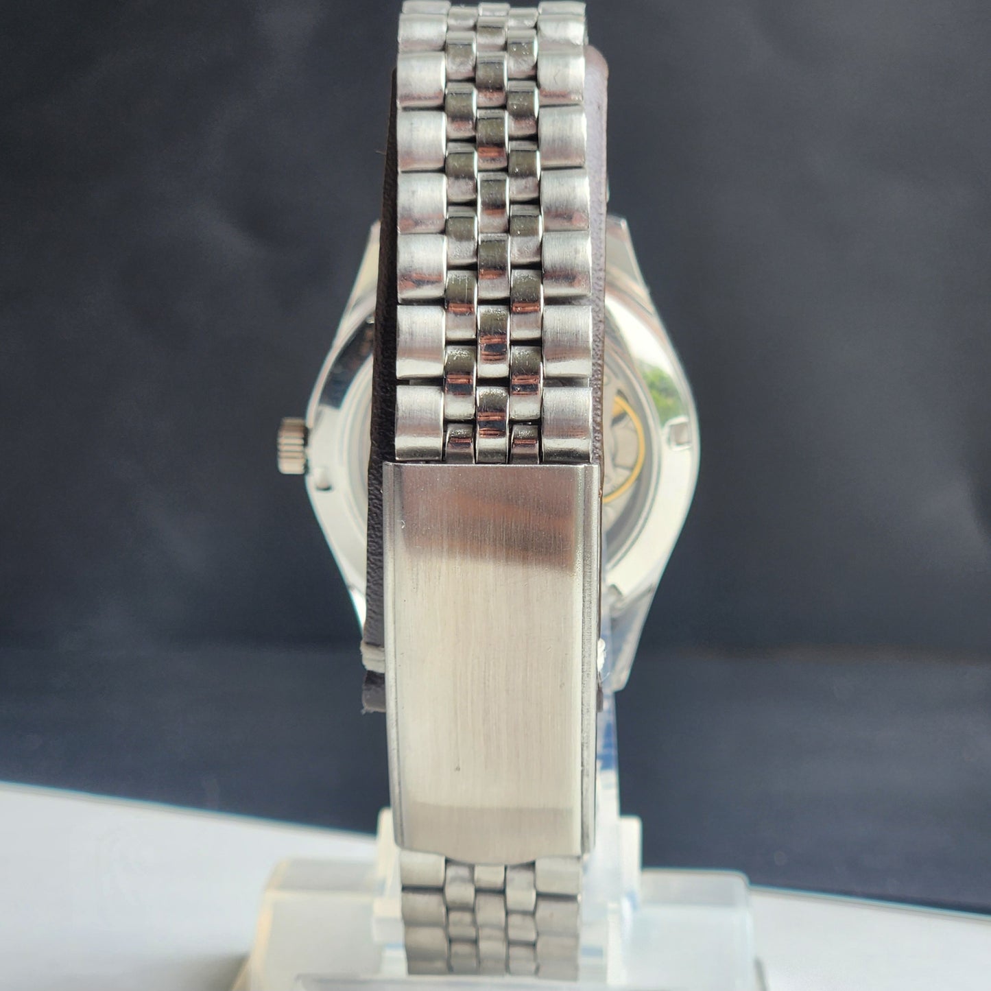Vintage MOD HMT Janata Devanagari Hand Winding 17 Jewels Yellow Face 35MM Silver Case Exhibition Back Men's Wrist Watch G47
