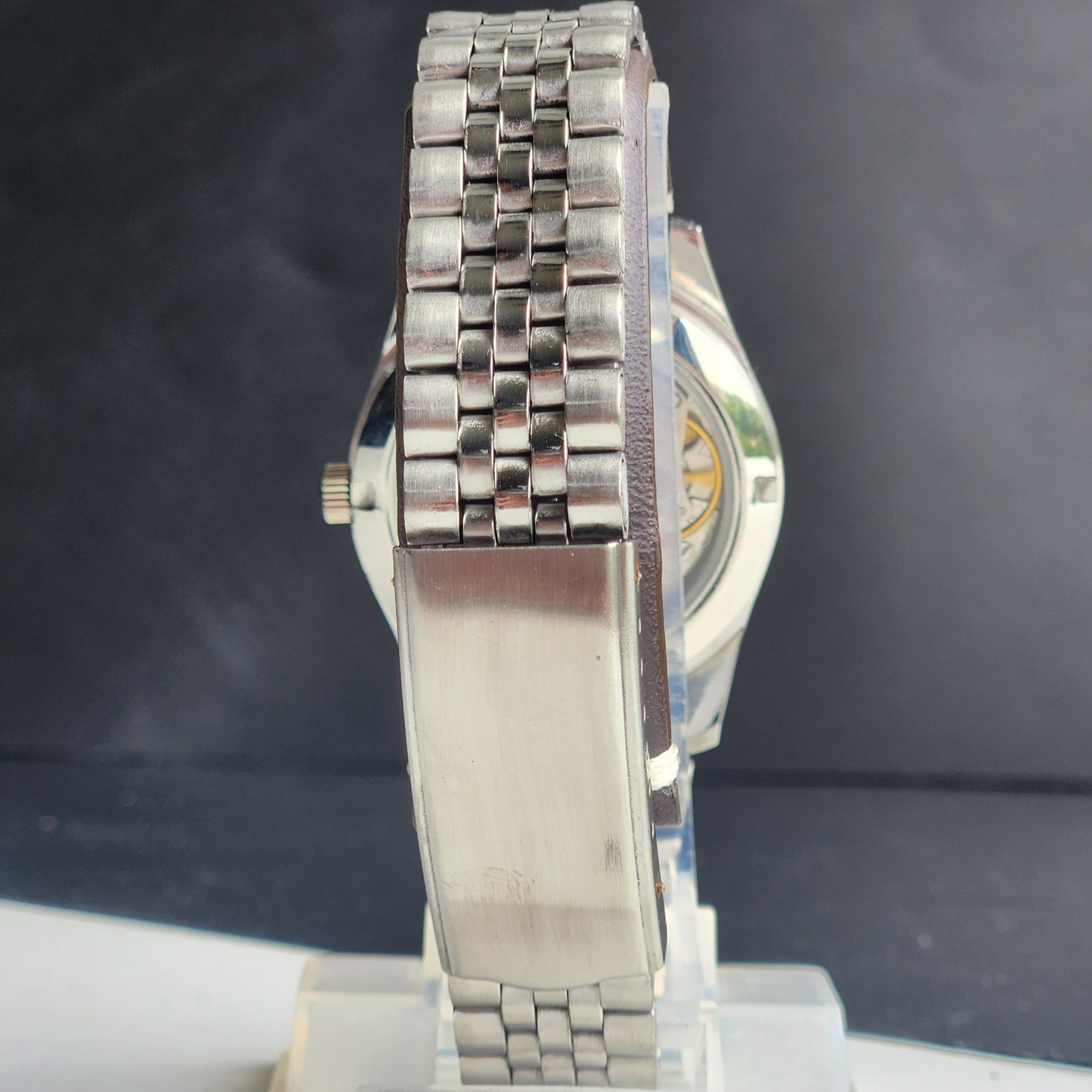 Vintage MOD HMT Janata Urdu/Arabic Hand Winding 17 Jewels Red Face 35MM Silver Case Exhibition Back Men's Wrist Watch G51