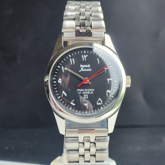 Vintage MOD HMT Janata Urdu/Arabic Hand Winding 17 Jewels Grey Face 35MM Silver Case Exhibition Back Men's Wrist Watch G53