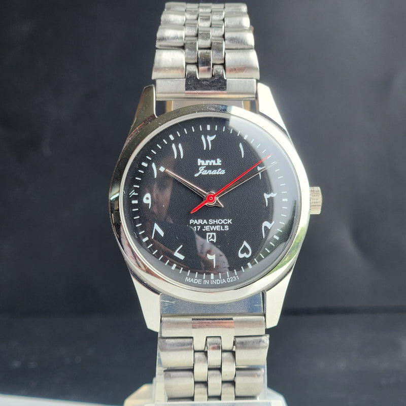 Vintage MOD HMT Janata Urdu/Arabic Hand Winding 17 Jewels Grey Face 35MM Silver Case Exhibition Back Men's Wrist Watch G53