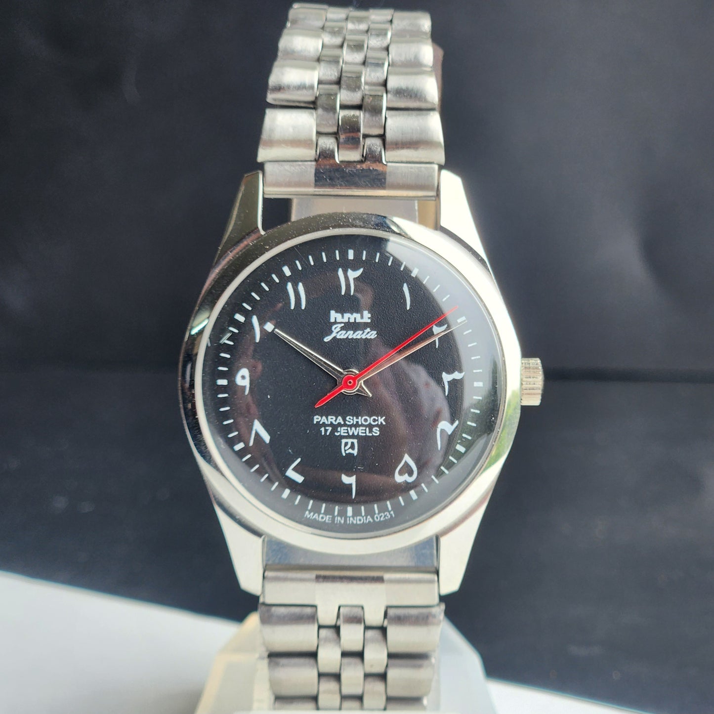 Vintage MOD HMT Janata Urdu/Arabic Hand Winding 17 Jewels Grey Face 35MM Silver Case Exhibition Back Men's Wrist Watch G53