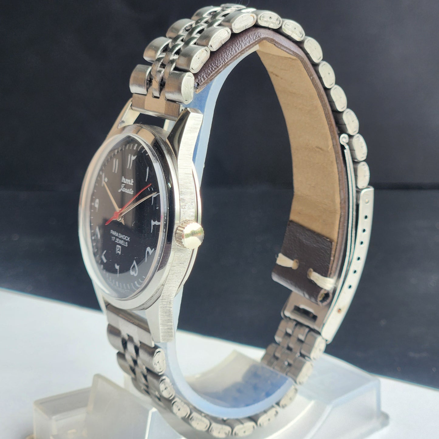 Vintage MOD HMT Janata Urdu/Arabic Hand Winding 17 Jewels Grey Face 35MM Silver Case Exhibition Back Men's Wrist Watch G53