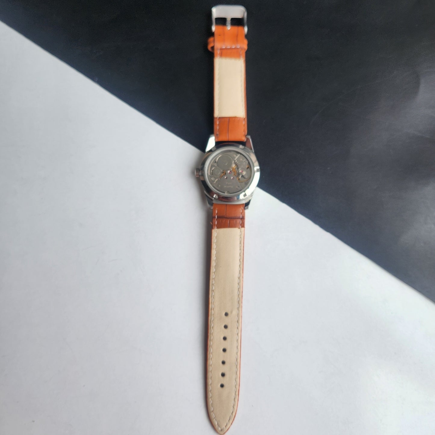 Vintage HMT Janata Urdu/Arabic Hand Winding 17 Jewels Yellow Face 35MM Silver Case Brown Leather Strap Men's Wrist Watch G71