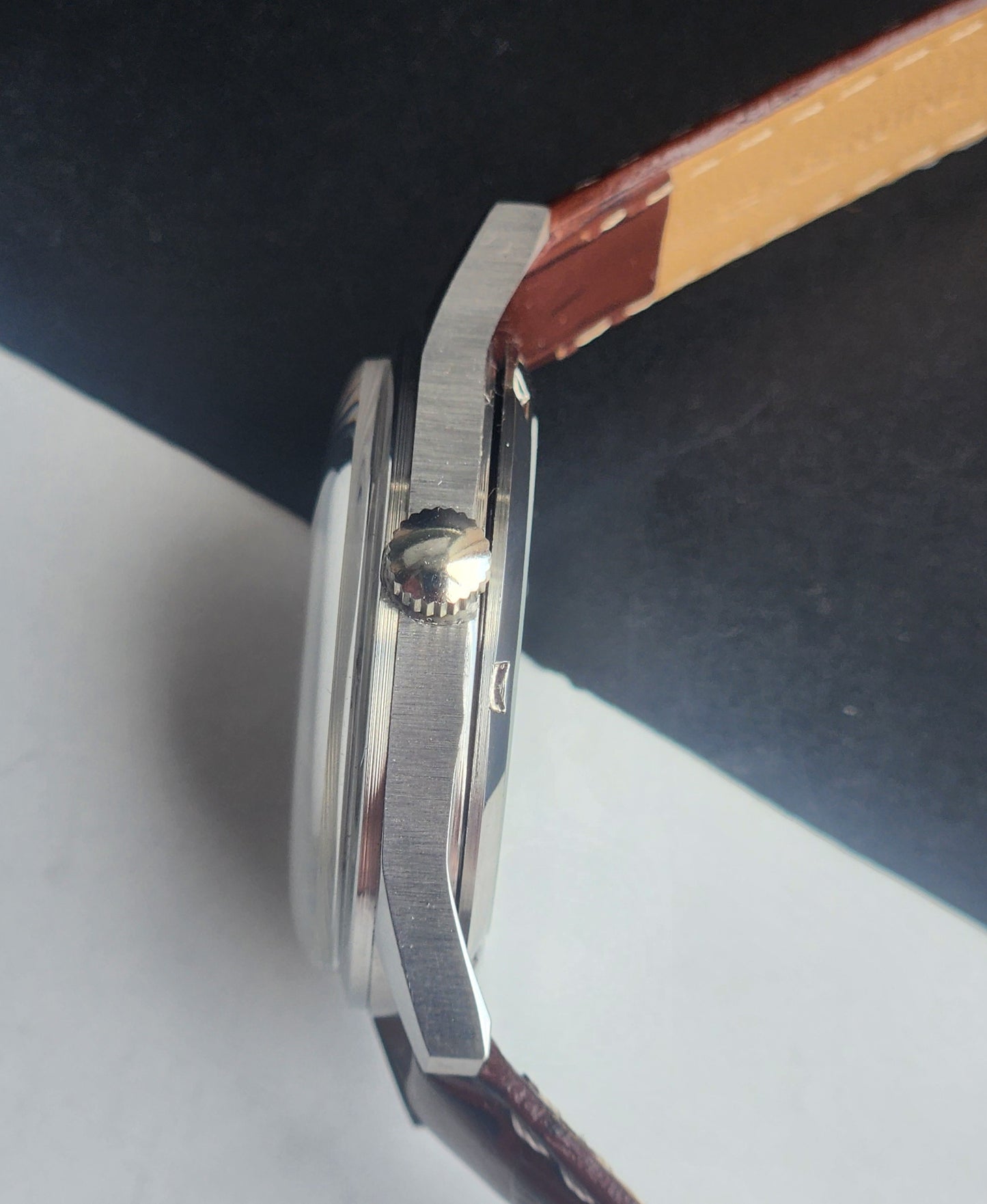 Vintage MOD HMT Janata Urdu/Arabic Hand Winding 17 Jewels White Face 35MM Silver Case Brown Leather Strap Men's Wrist Watch G72