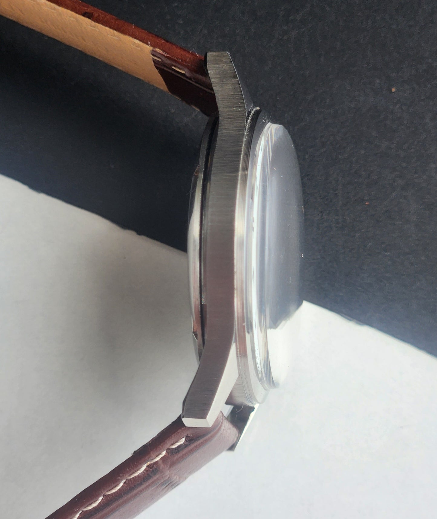 Vintage MOD HMT Janata Urdu/Arabic Hand Winding 17 Jewels White Face 35MM Silver Case Brown Leather Strap Men's Wrist Watch G72
