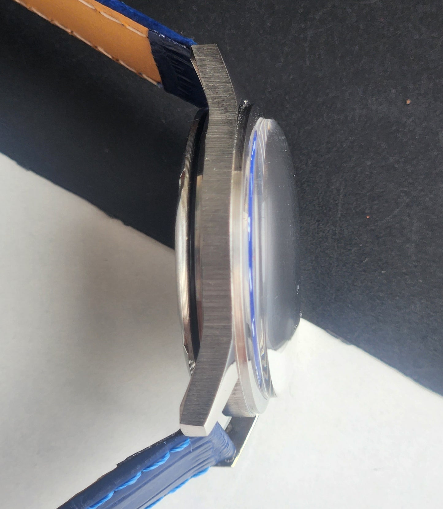 Vintage MOD HMT Janata Urdu/Arabic Hand Winding 17 Jewels Blue Face 35MM Silver Case Blue Leather Strap Men's Wrist Watch G74