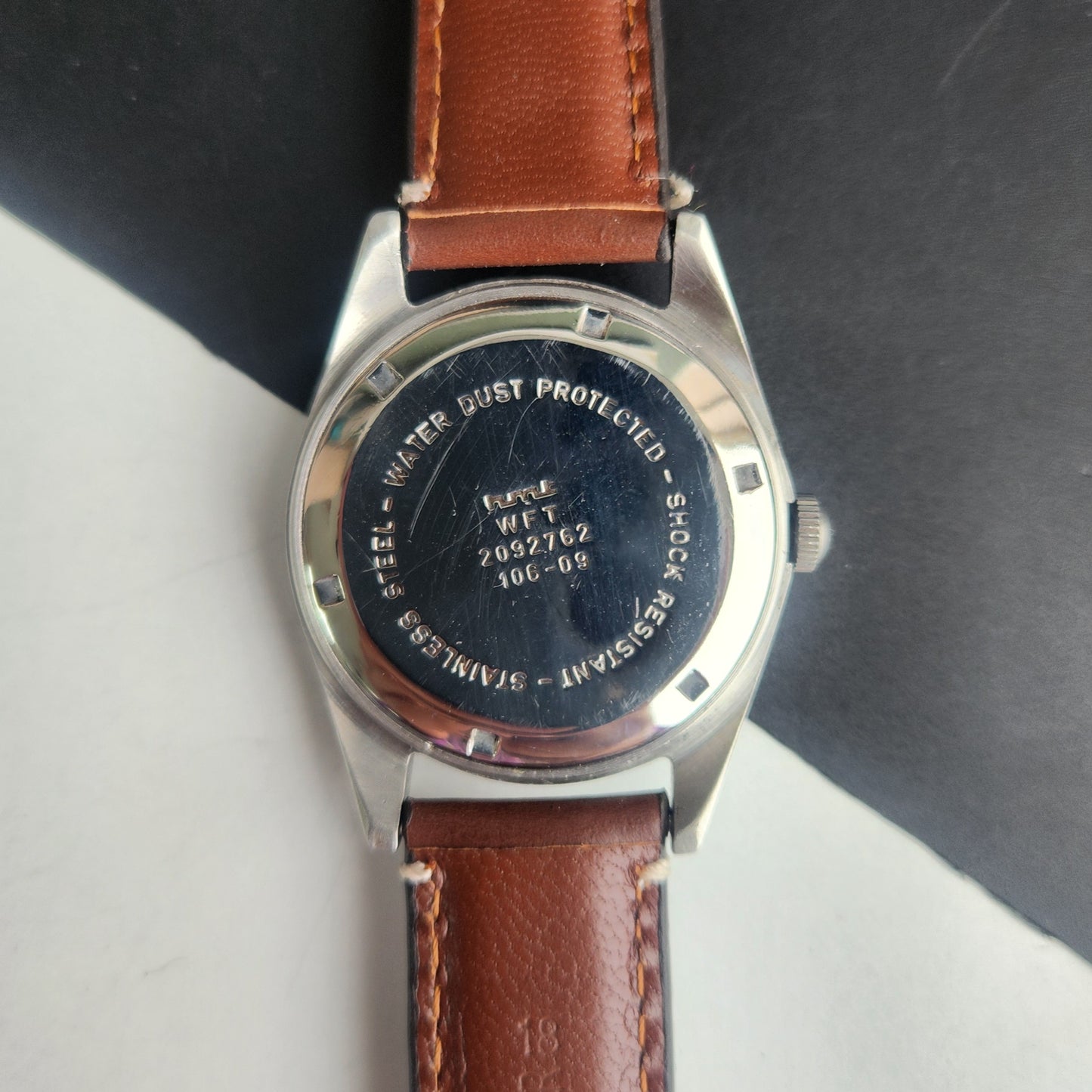Vintage HMT Janata Tamil Hand Winding 17 Jewels Peach Face 35mm Silver Case With Brown Leather Strap Men's Wrist Watch G79