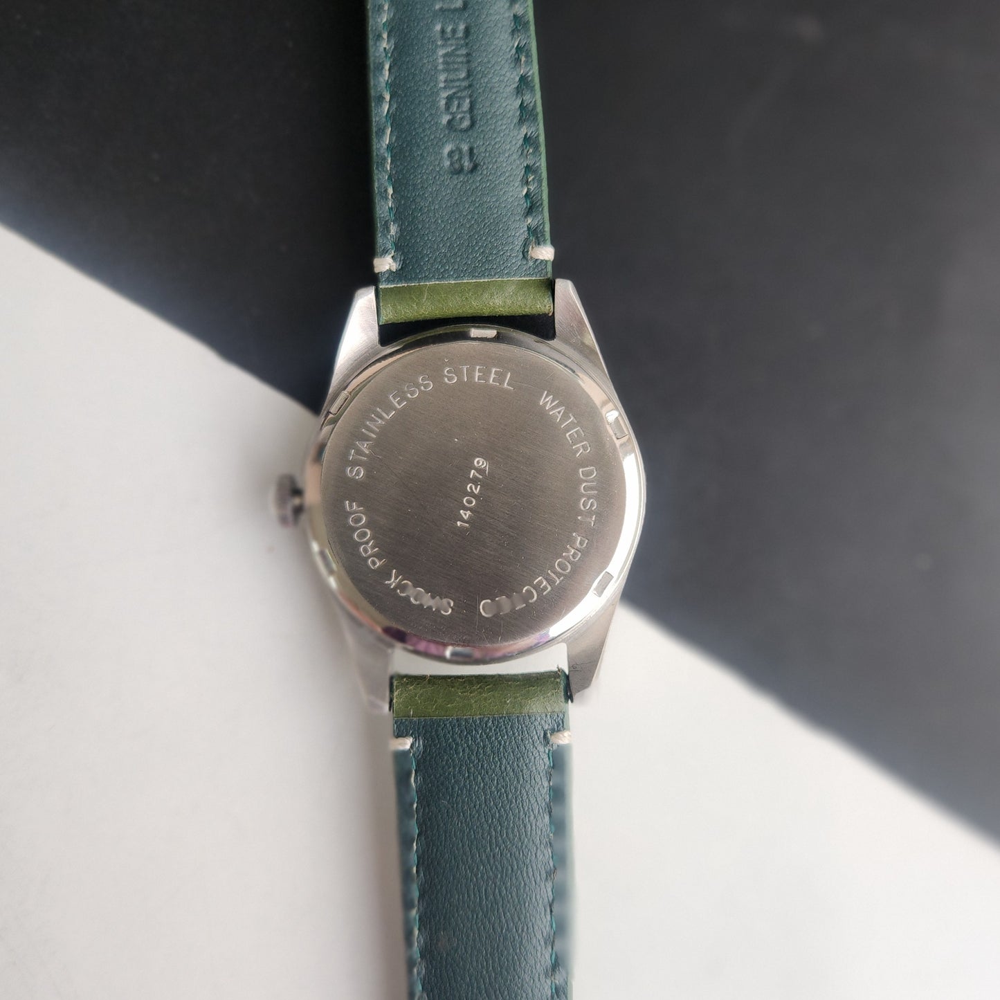 Vintage HMT Janata Devanagari Hand Winding 17 Jewels Green Face 35mm Silver Case Green Leather Strap Men's Wrist Watch G82
