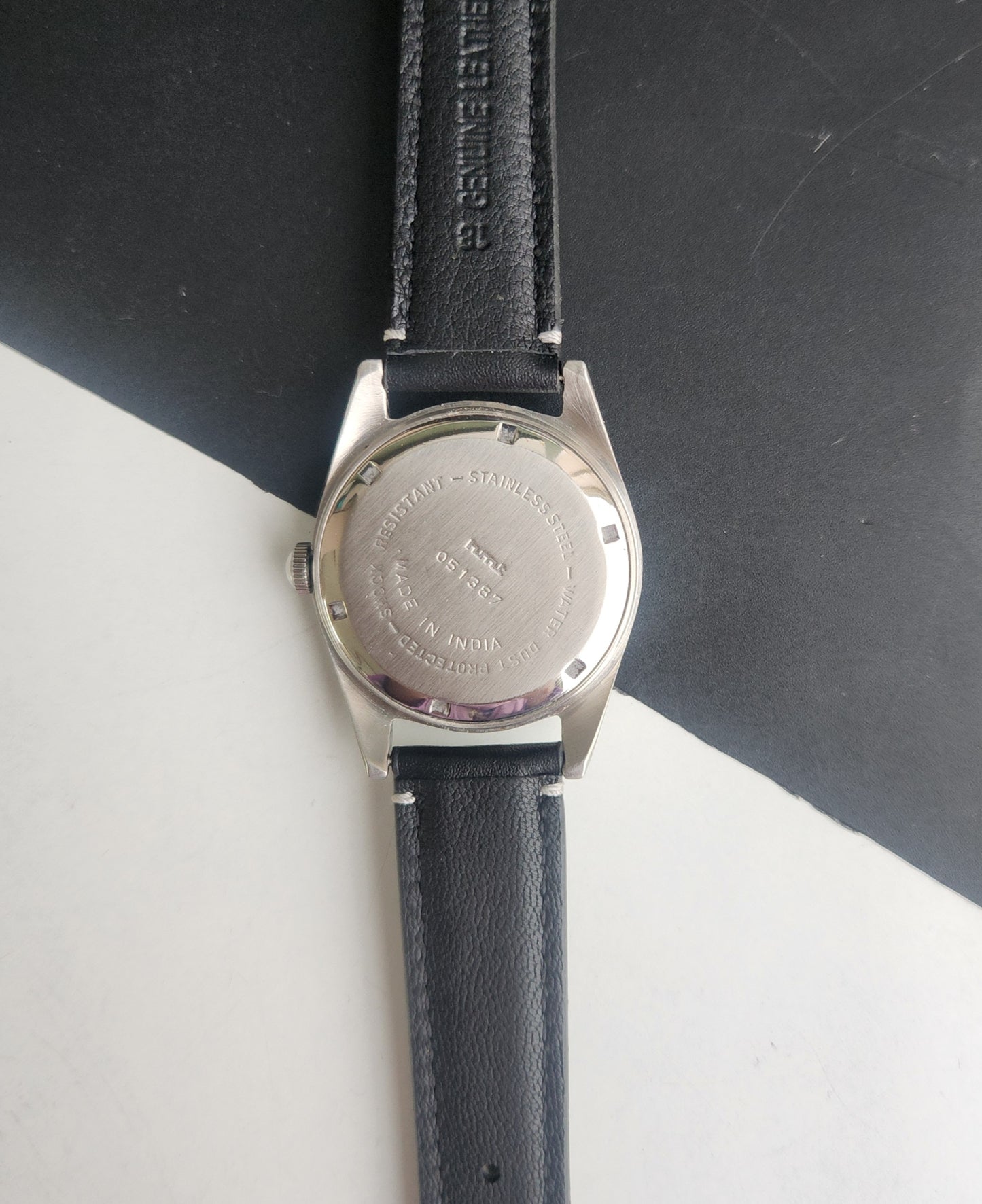 Vintage HMT Jubilee Hand Winding 17 Jewels Tiffany Blue Face 35mm Silver Case Black Leather Strap Men's Wrist Watch G83