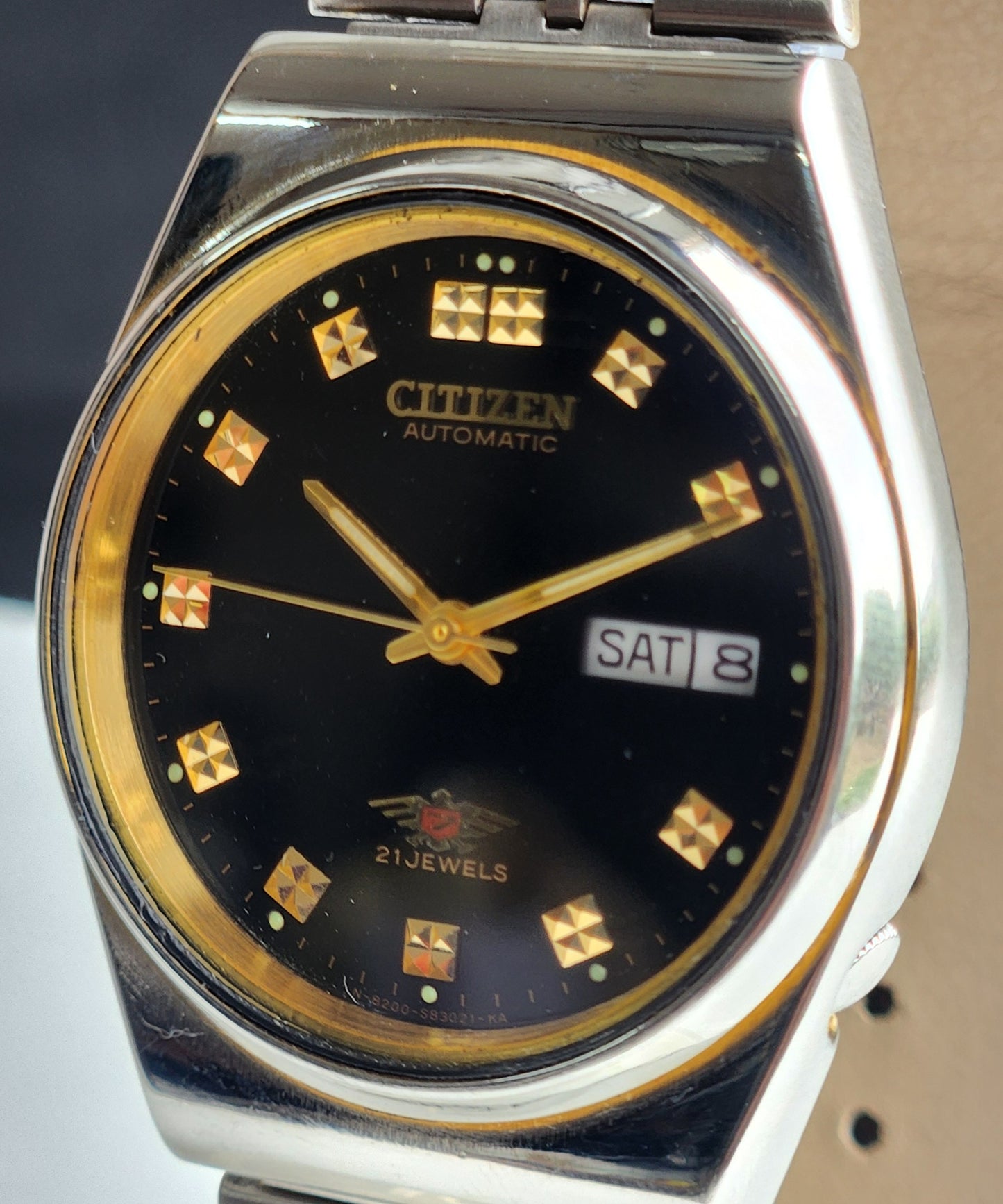 Vintage 1980 Original Citizen Automatic 8200 Black Face 21 Jewels Day-Date Japanese Men's Wrist Watch ET01