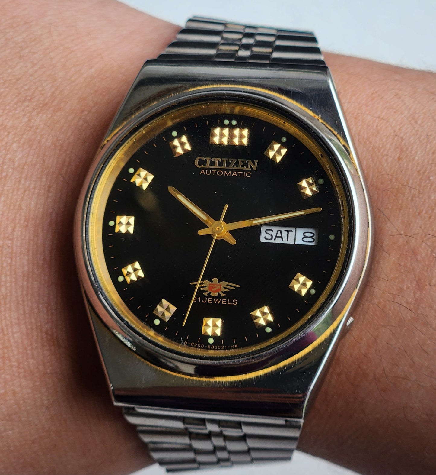 Vintage 1980 Original Citizen Automatic 8200 Black Face 21 Jewels Day-Date Japanese Men's Wrist Watch ET01