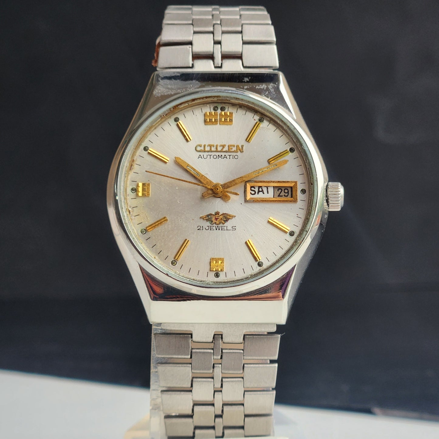 Vintage 1991 Original Citizen Automatic 8200 Silver Face 21 Jewels Day-Date Japanese Men's Wrist Watch ET03