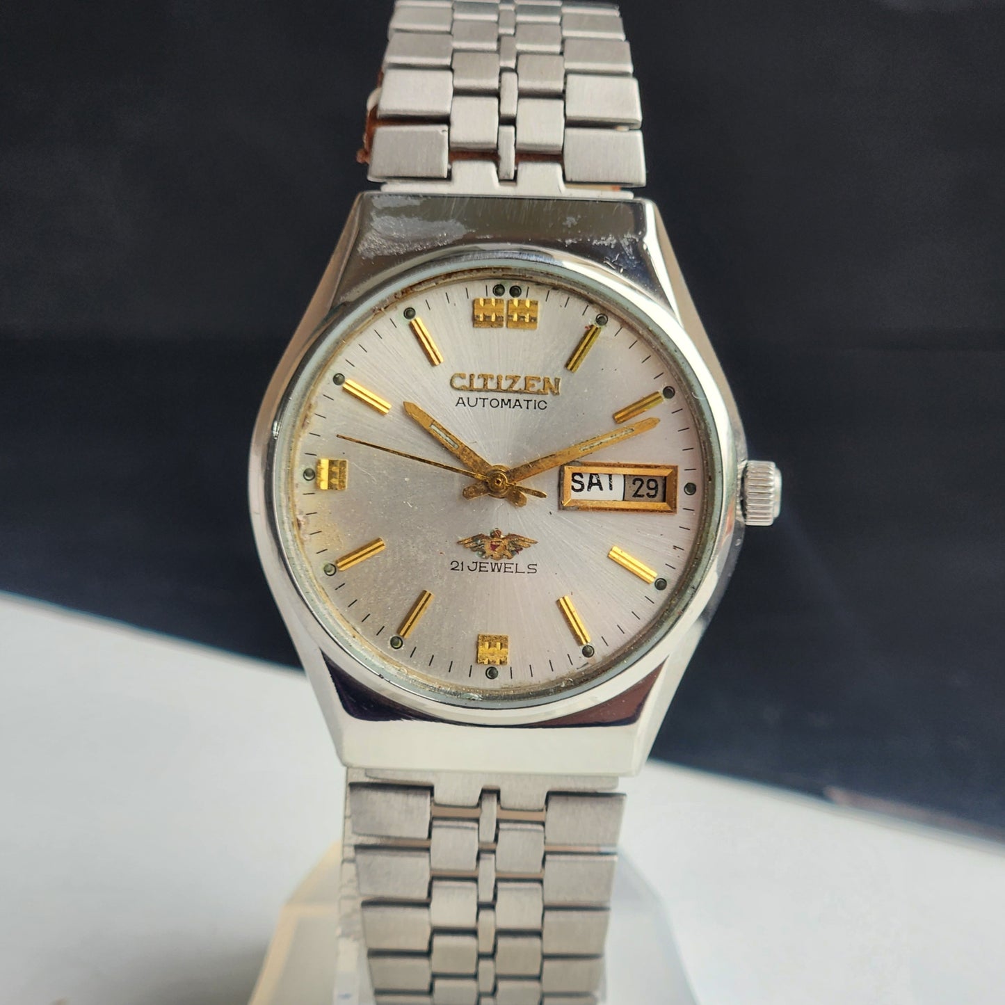 Vintage 1991 Original Citizen Automatic 8200 Silver Face 21 Jewels Day-Date Japanese Men's Wrist Watch ET03