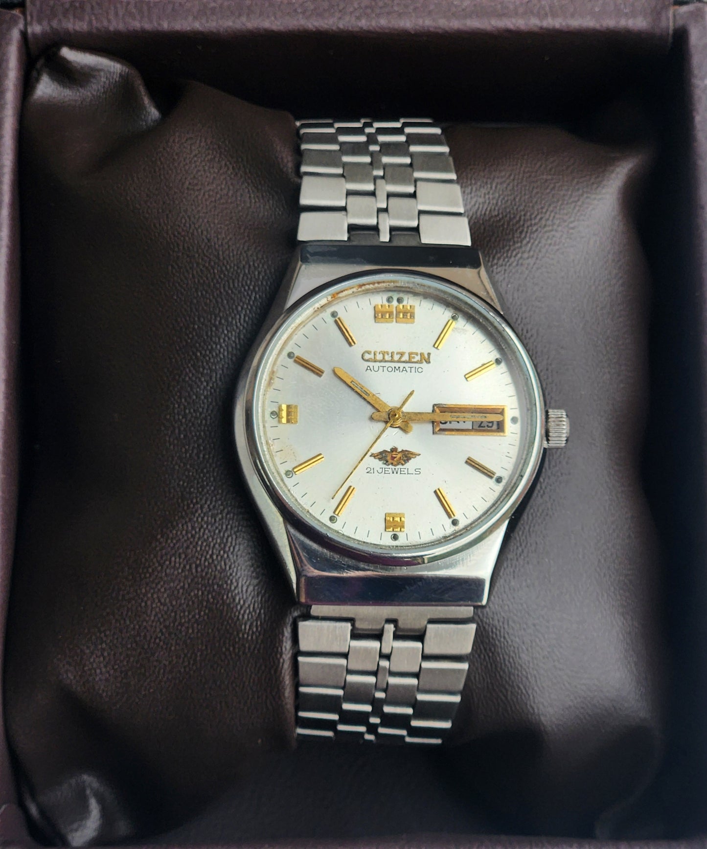 Vintage 1991 Original Citizen Automatic 8200 Silver Face 21 Jewels Day-Date Japanese Men's Wrist Watch ET03