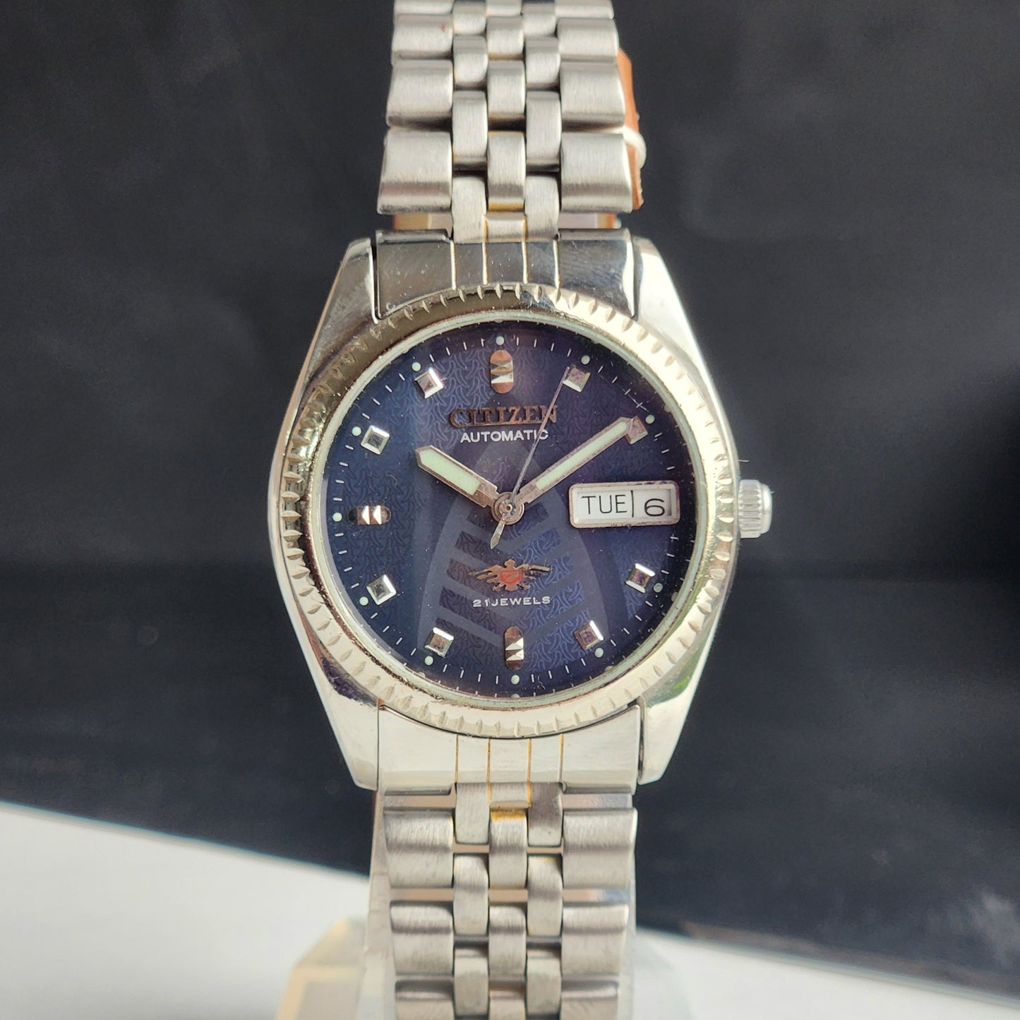 Vintage 1983 Original Citizen Automatic 8200 Blue Face 21 Jewels Day-Date Japanese Men's Wrist Watch ET05