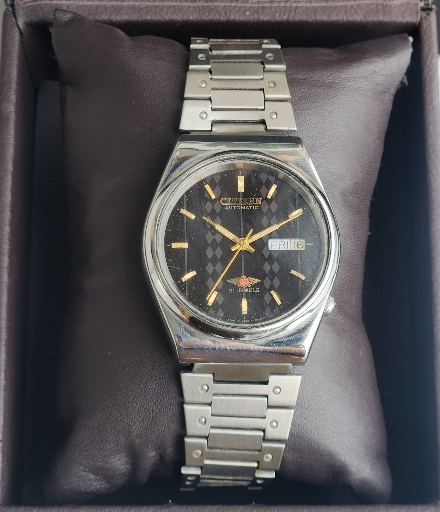 Vintage 1989 Original Citizen Automatic 8200 Black Face 21 Jewels Day-Date Japanese Men's Wrist Watch ET13