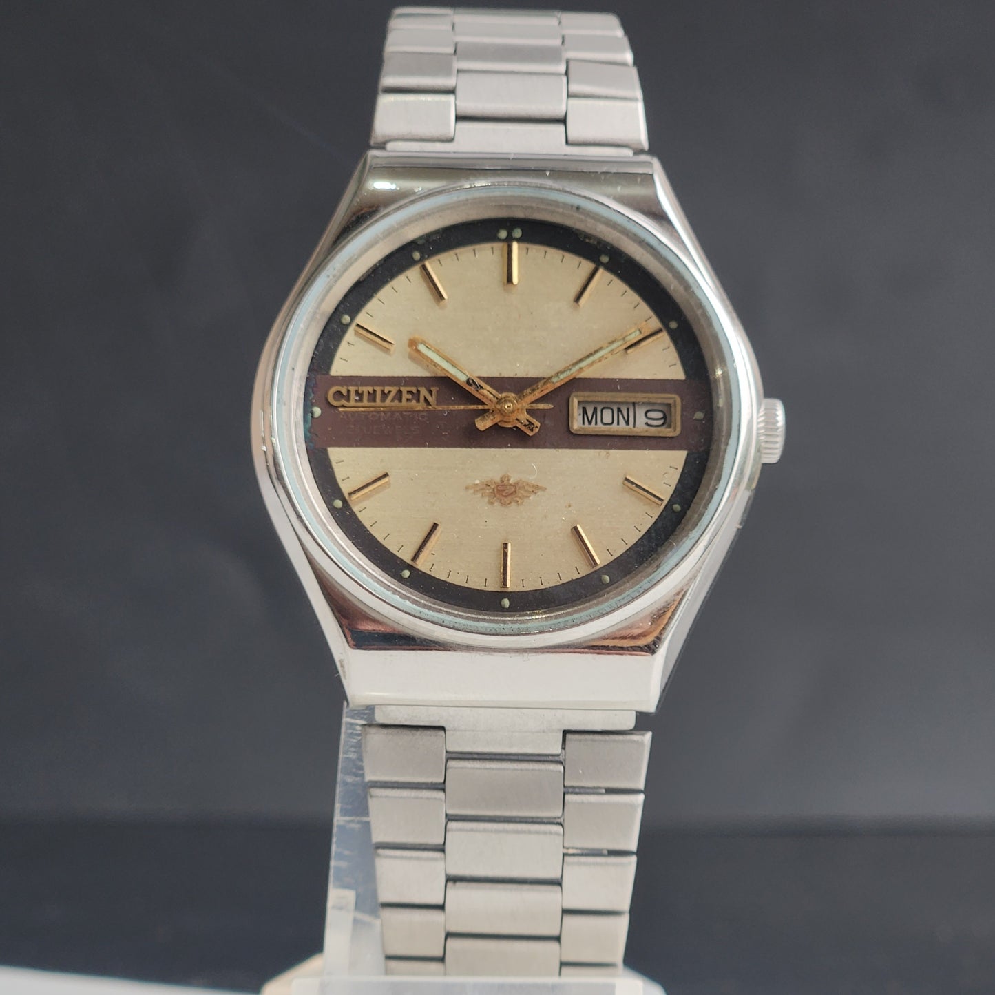 Vintage 1990 Original Citizen Automatic 8200 Golden Face 21 Jewels Day-Date Japanese Men's Wrist Watch ET14