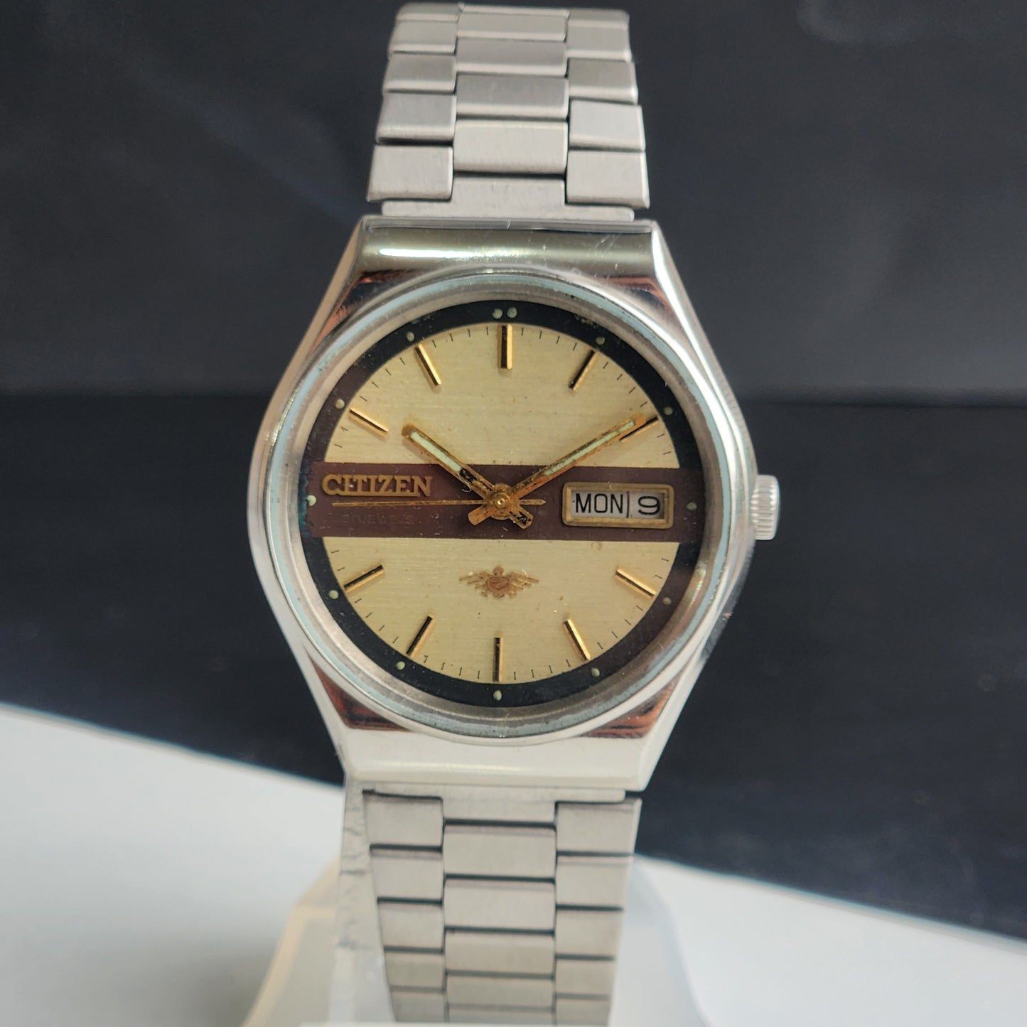 Vintage 1990 Original Citizen Automatic 8200 Golden Face 21 Jewels Day-Date Japanese Men's Wrist Watch ET14