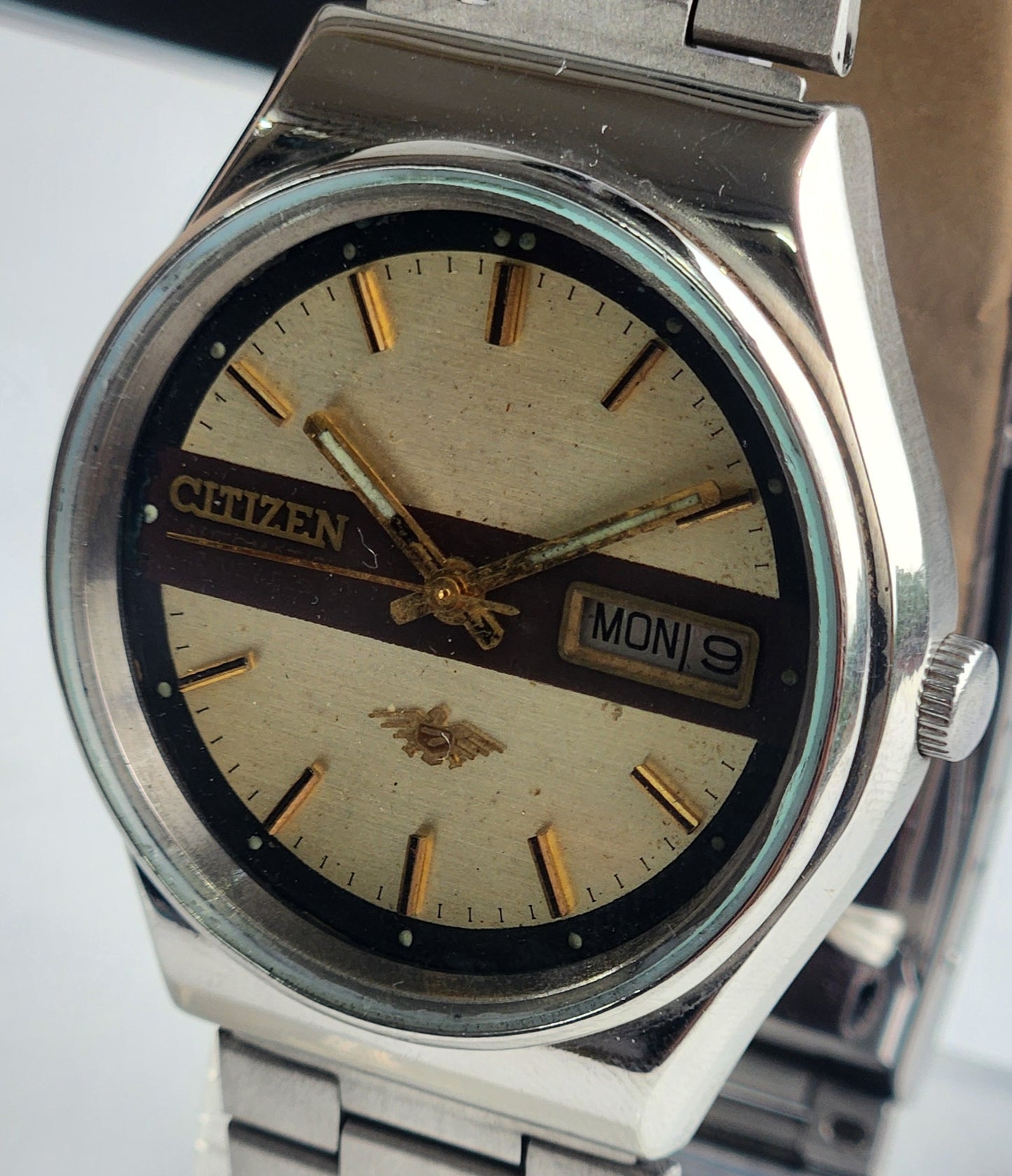 Vintage 1990 Original Citizen Automatic 8200 Golden Face 21 Jewels Day-Date Japanese Men's Wrist Watch ET14