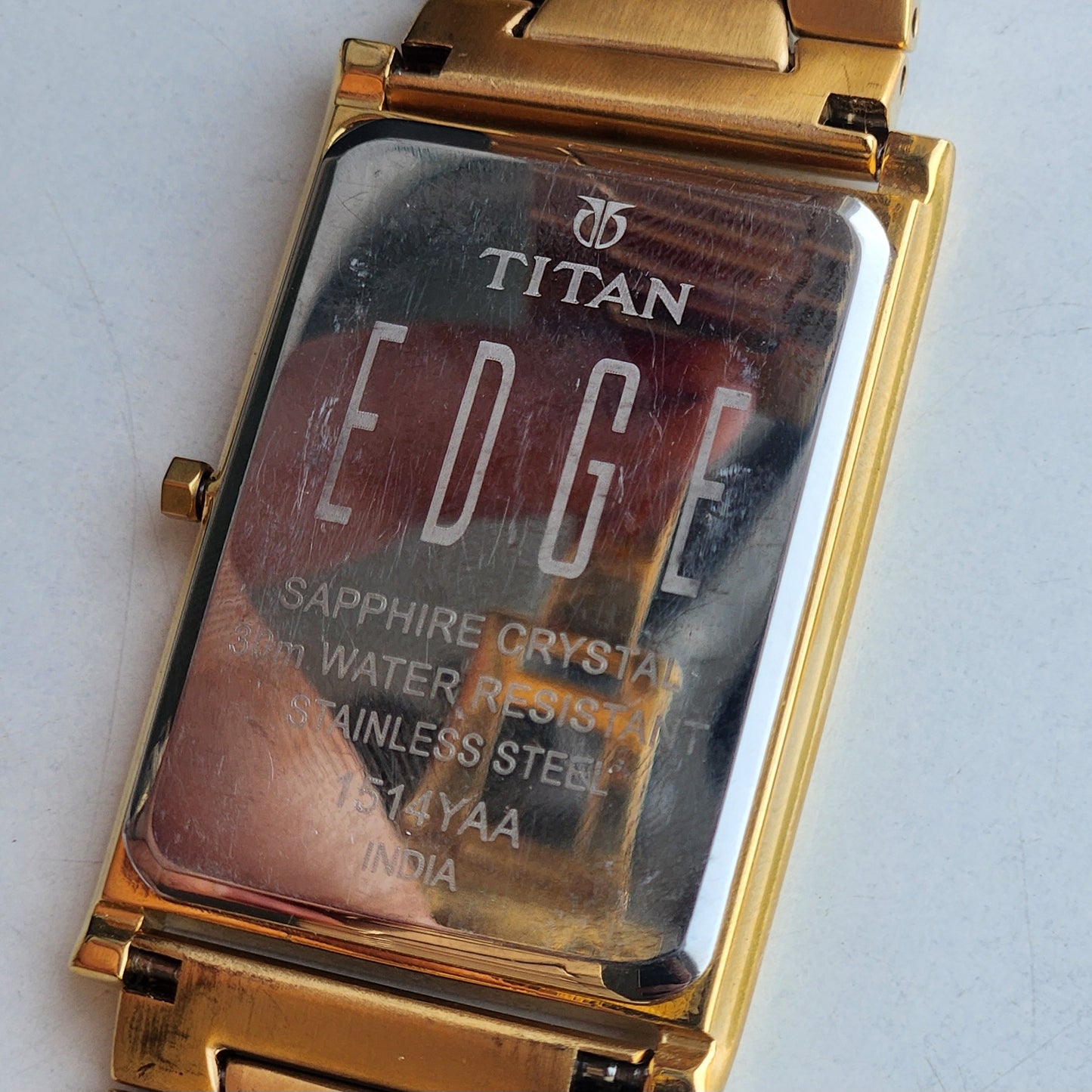 Original TITAN EDGE 1514YAA Rectangular White Face 28MM Case Men's Watch G99