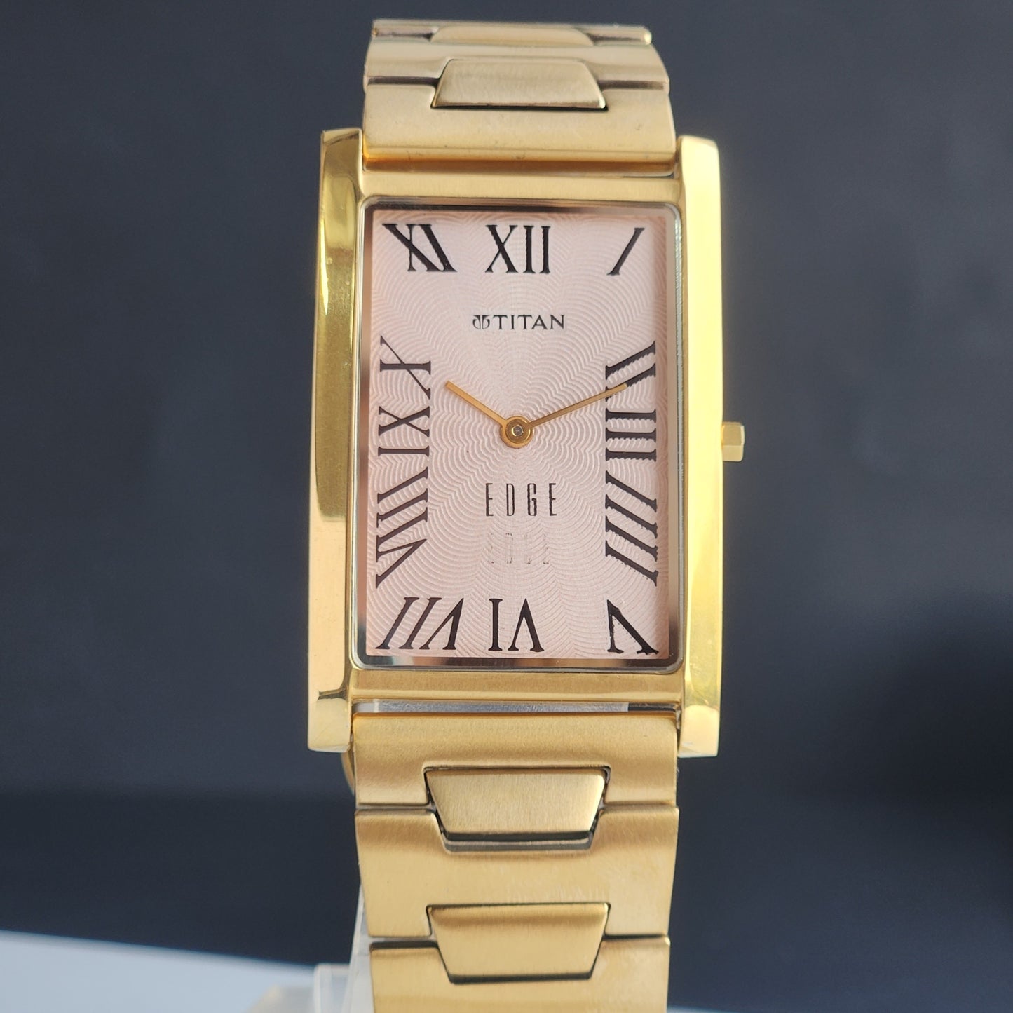 Original TITAN EDGE 1514YAA Rectangular Pink Face 28MM Case Men's Watch G100