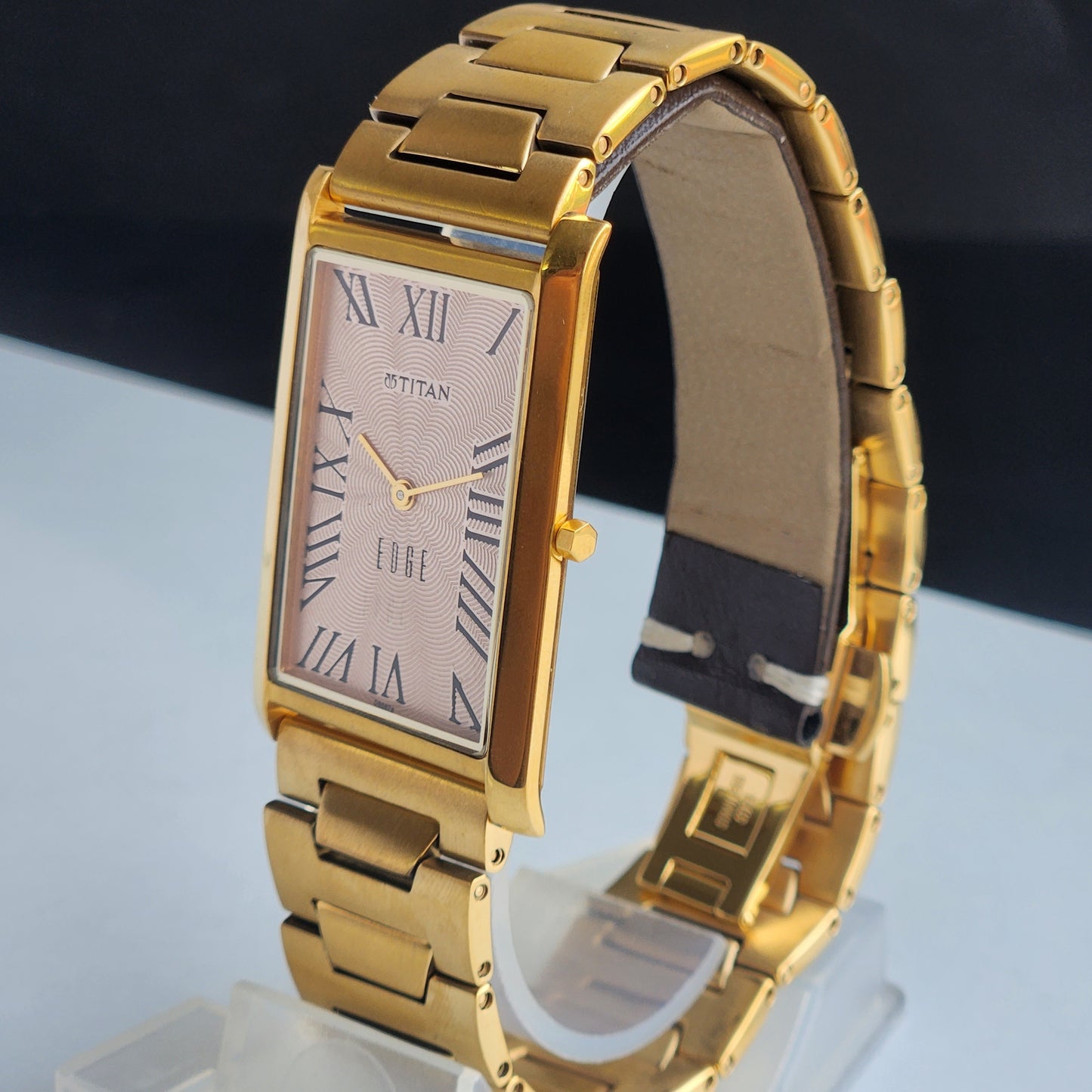Original TITAN EDGE 1514YAA Rectangular Pink Face 28MM Case Men's Watch G100