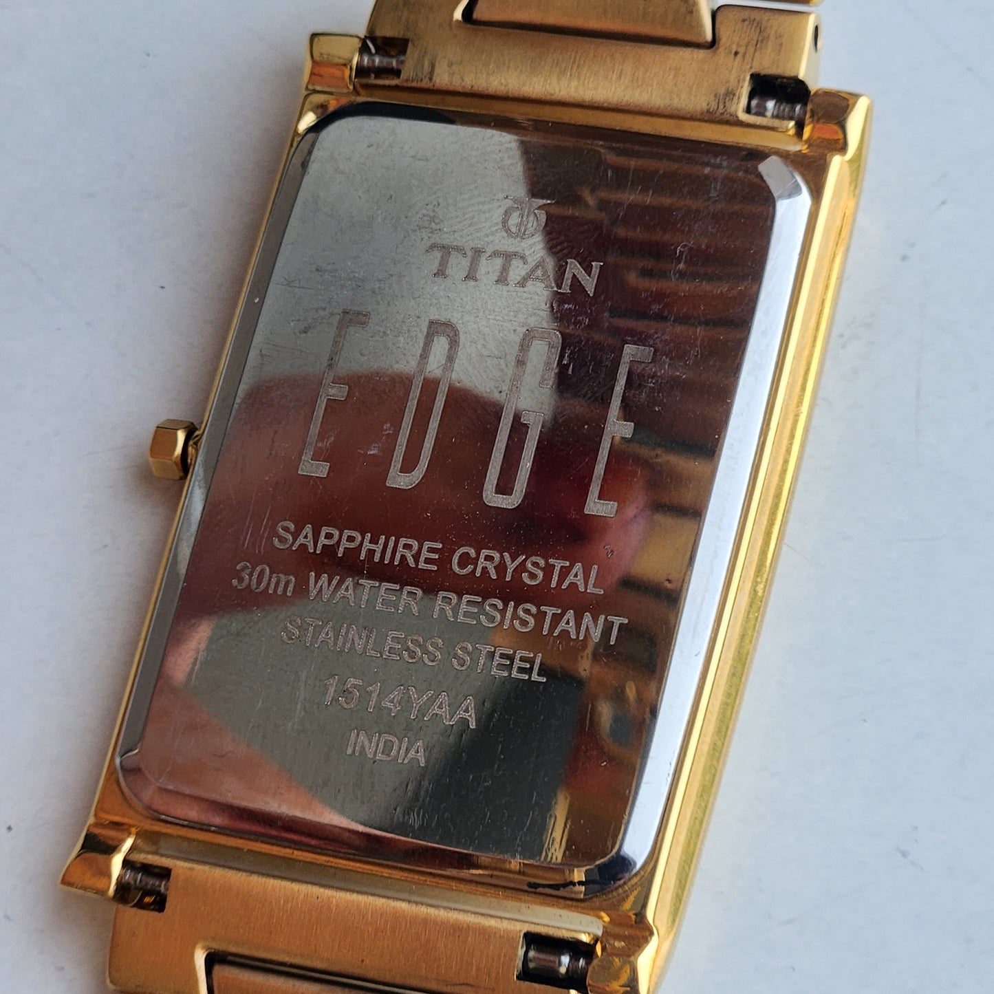 Original TITAN EDGE 1514YAA Rectangular Pink Face 28MM Case Men's Watch G100
