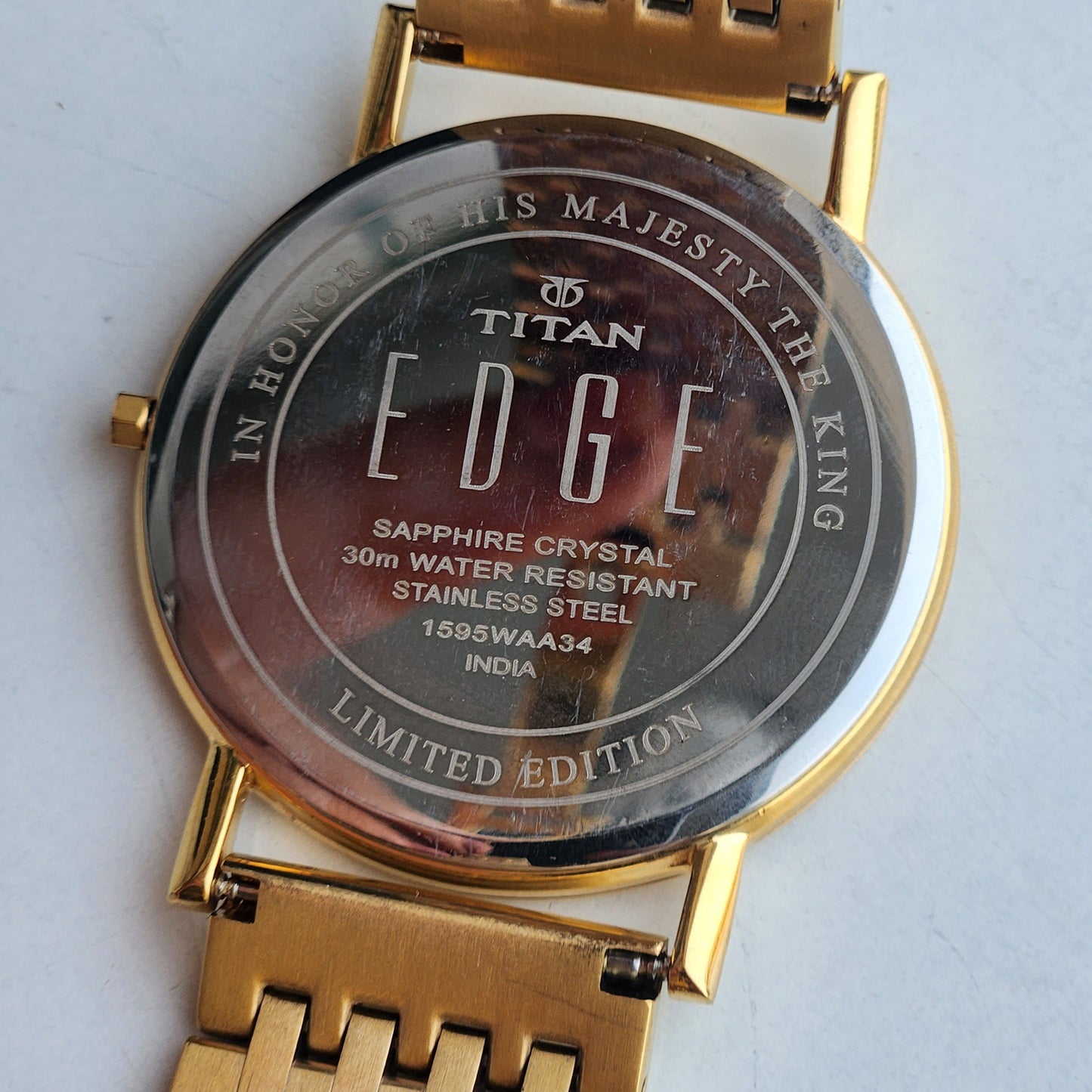 Original TITAN EDGE 1595WAA34 Round Golden Face 38MM Case Men's Watch H04