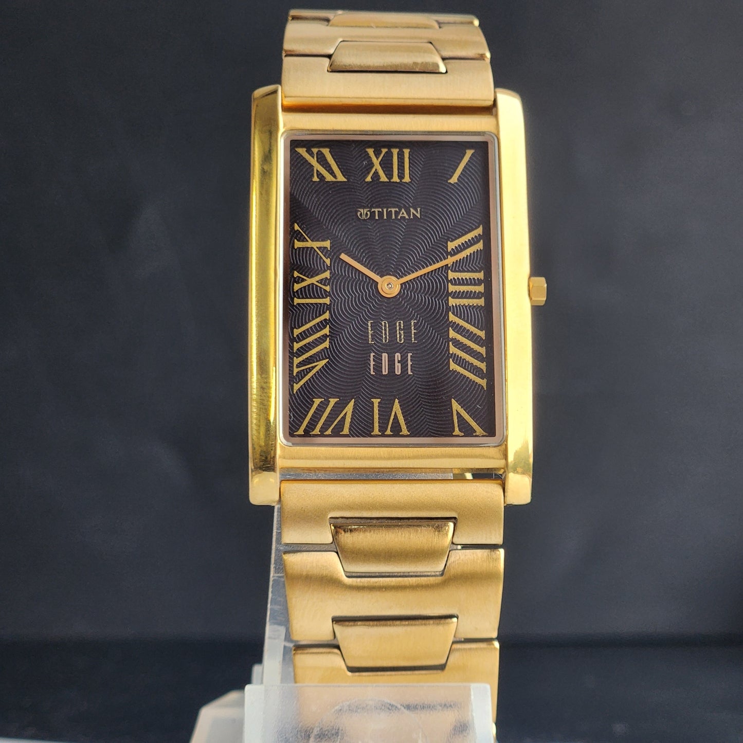 Original TITAN EDGE 1514YAA Rectangular Black Face 28MM Case Men's Watch H07