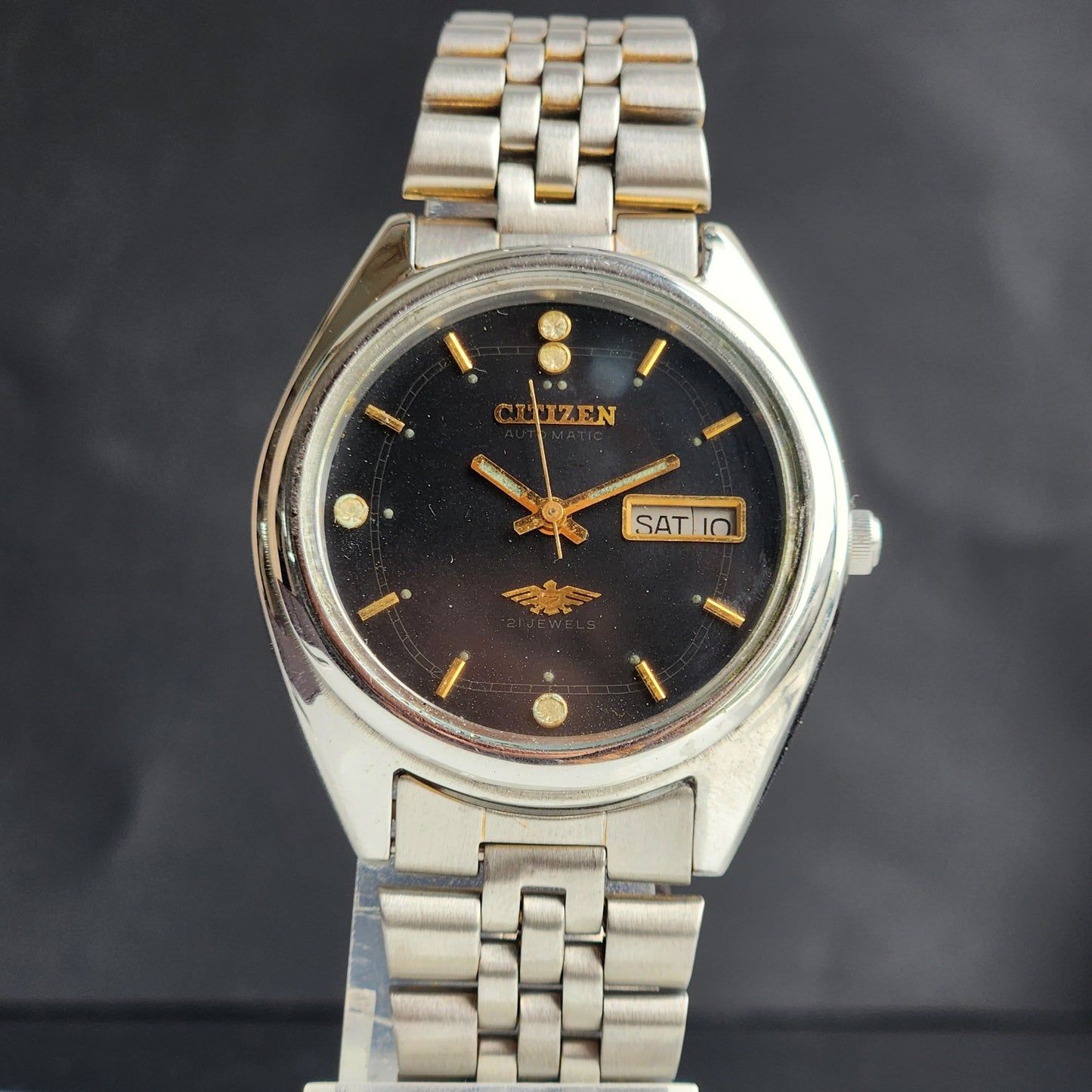 Vintage 1995 Original Citizen Automatic 8200 Black Face 21 Jewels Day-Date Japanese Men's Wrist Watch ET21