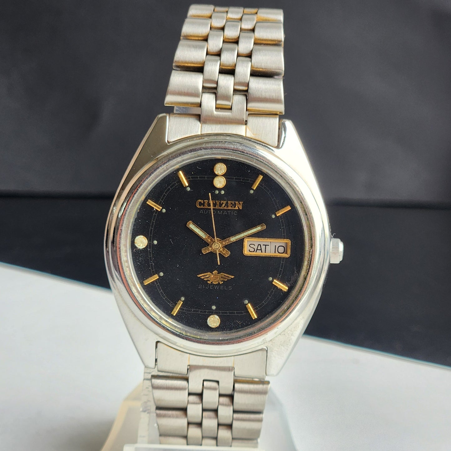 Vintage 1995 Original Citizen Automatic 8200 Black Face 21 Jewels Day-Date Japanese Men's Wrist Watch ET21