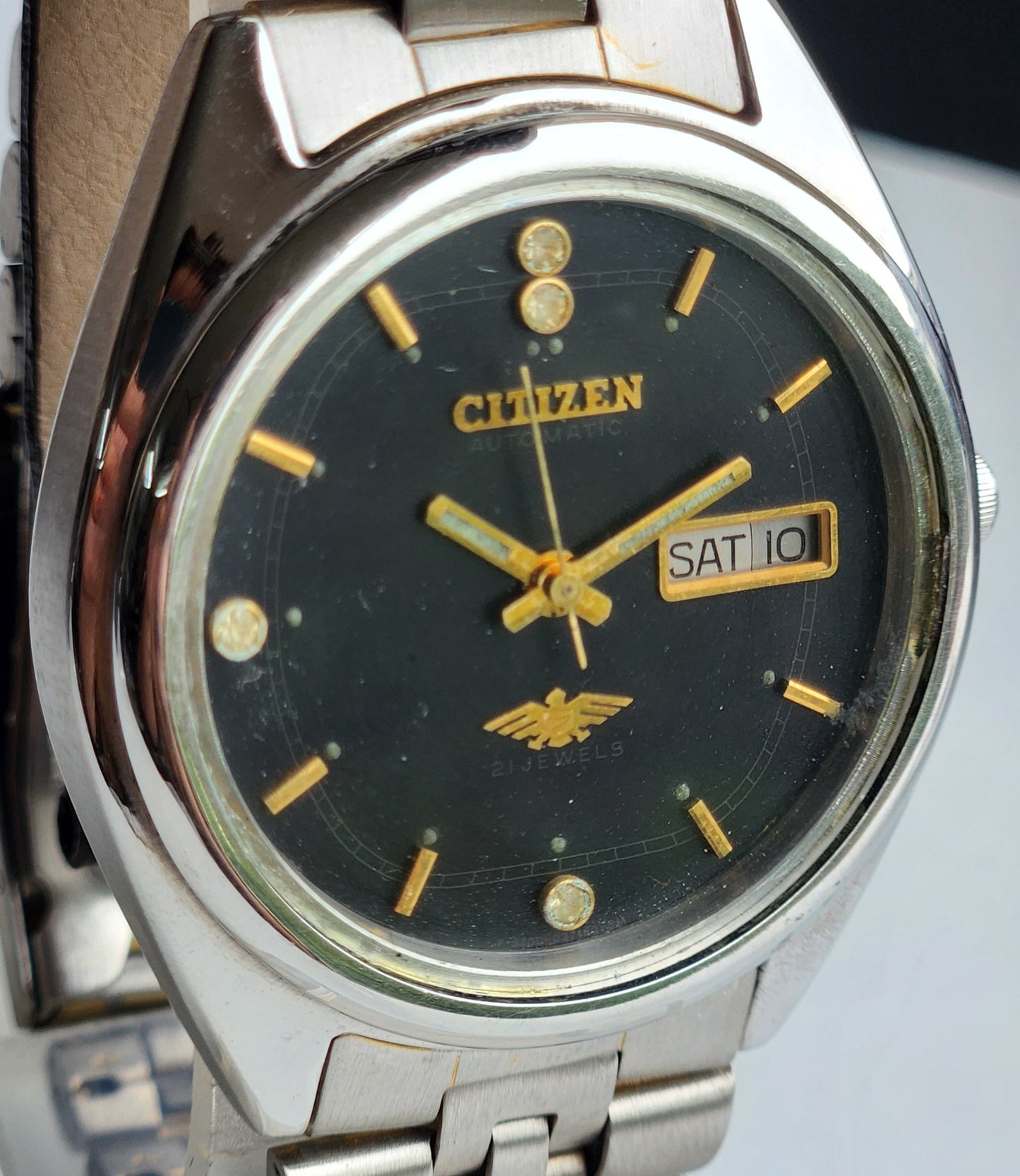 Vintage 1995 Original Citizen Automatic 8200 Black Face 21 Jewels Day-Date Japanese Men's Wrist Watch ET21