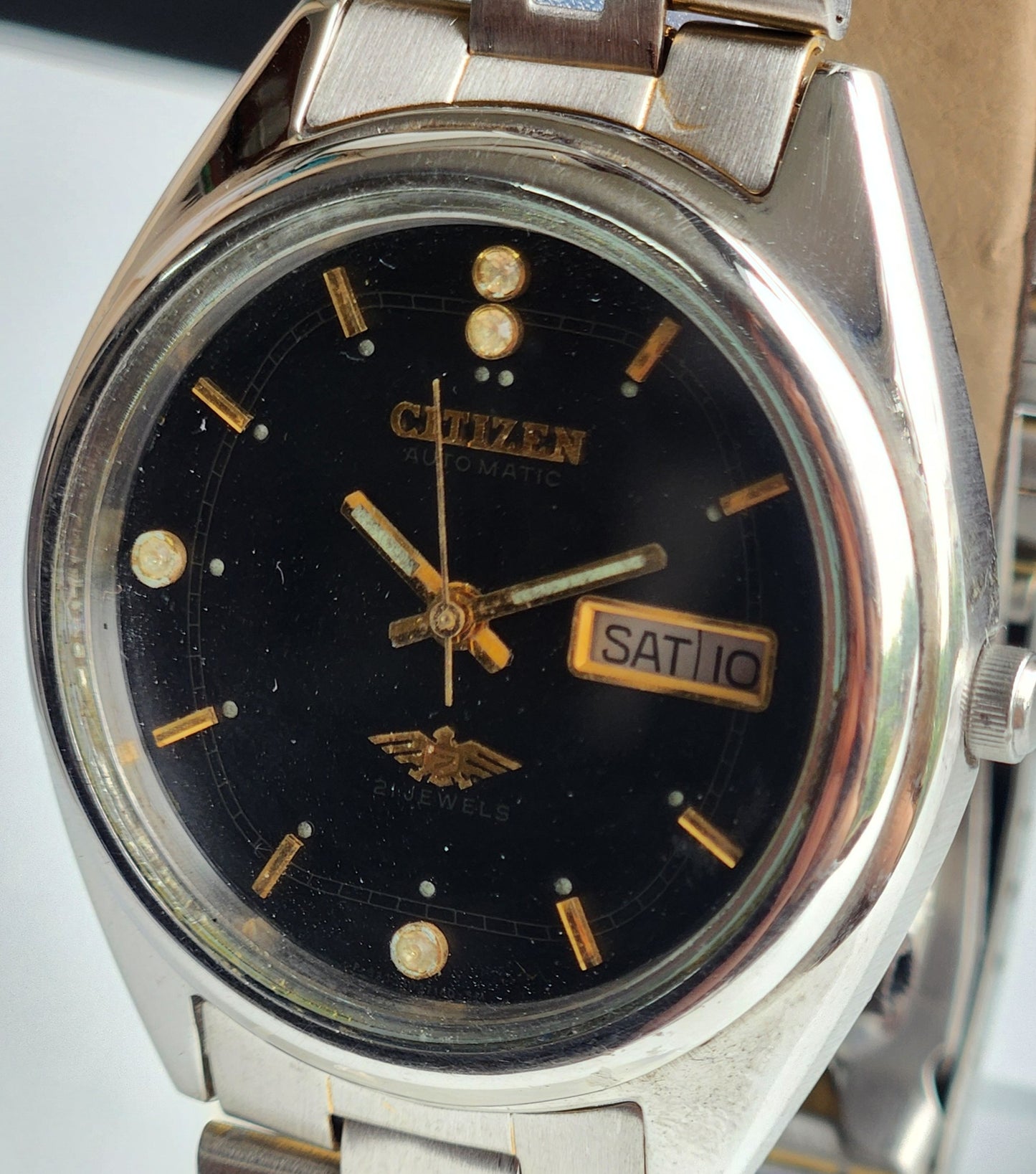 Vintage 1995 Original Citizen Automatic 8200 Black Face 21 Jewels Day-Date Japanese Men's Wrist Watch ET21