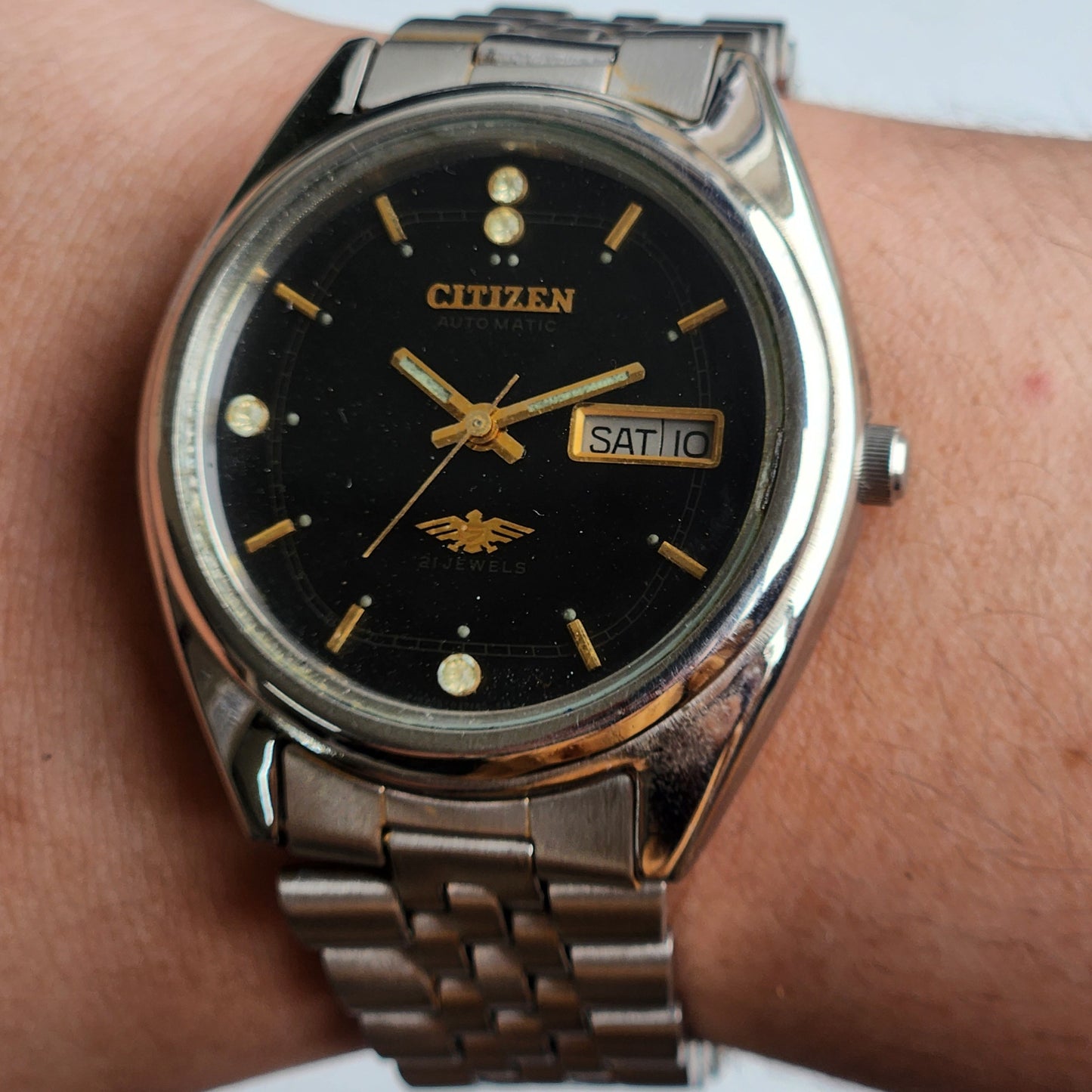 Vintage 1995 Original Citizen Automatic 8200 Black Face 21 Jewels Day-Date Japanese Men's Wrist Watch ET21