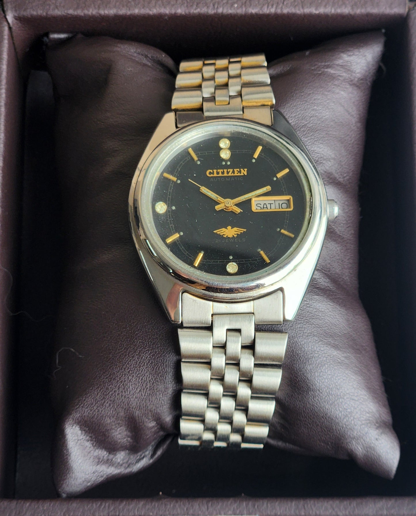 Vintage 1995 Original Citizen Automatic 8200 Black Face 21 Jewels Day-Date Japanese Men's Wrist Watch ET21