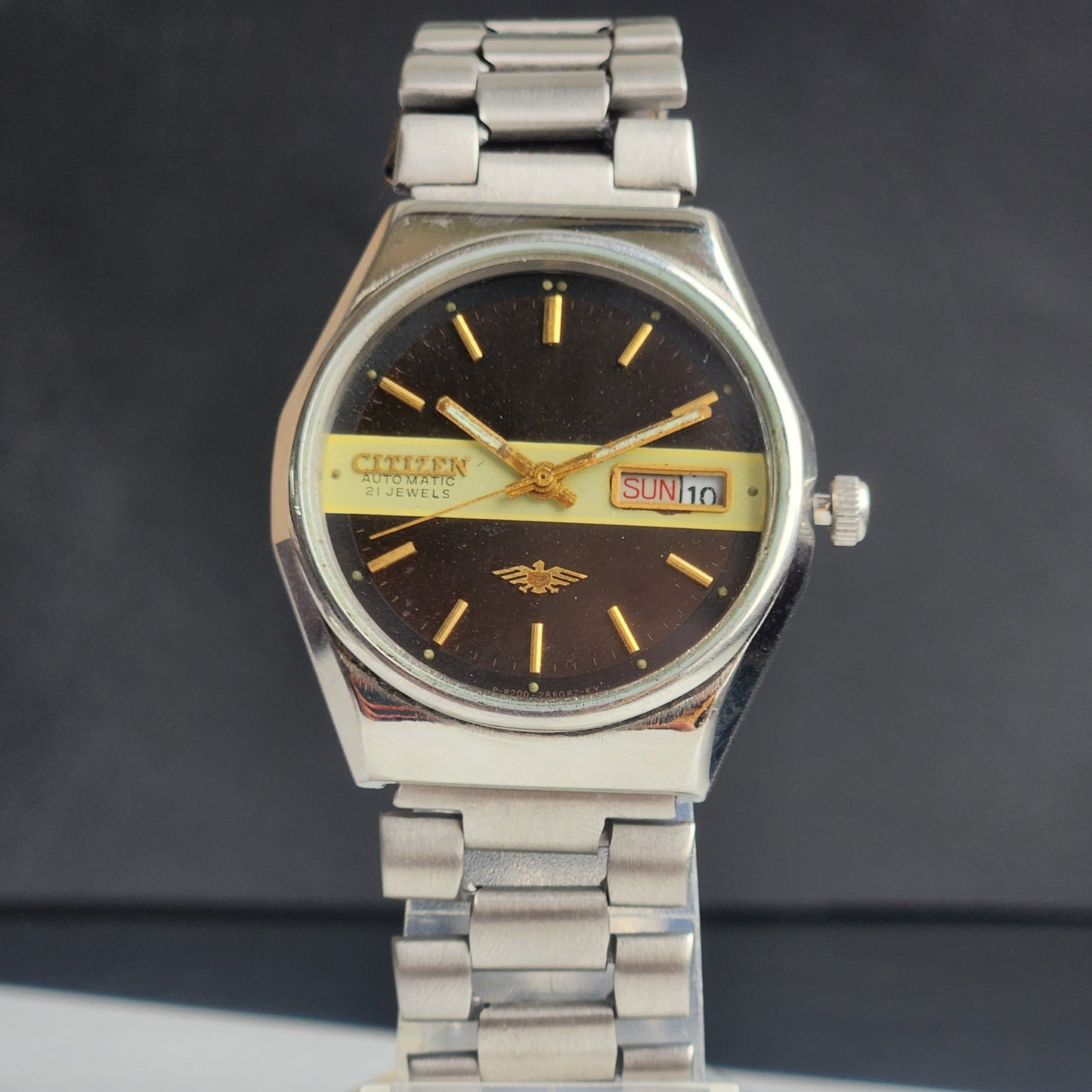 Vintage 1990 Original Citizen Automatic 8200 Black Face 21 Jewels Day-Date Japanese Men's Wrist Watch ET23